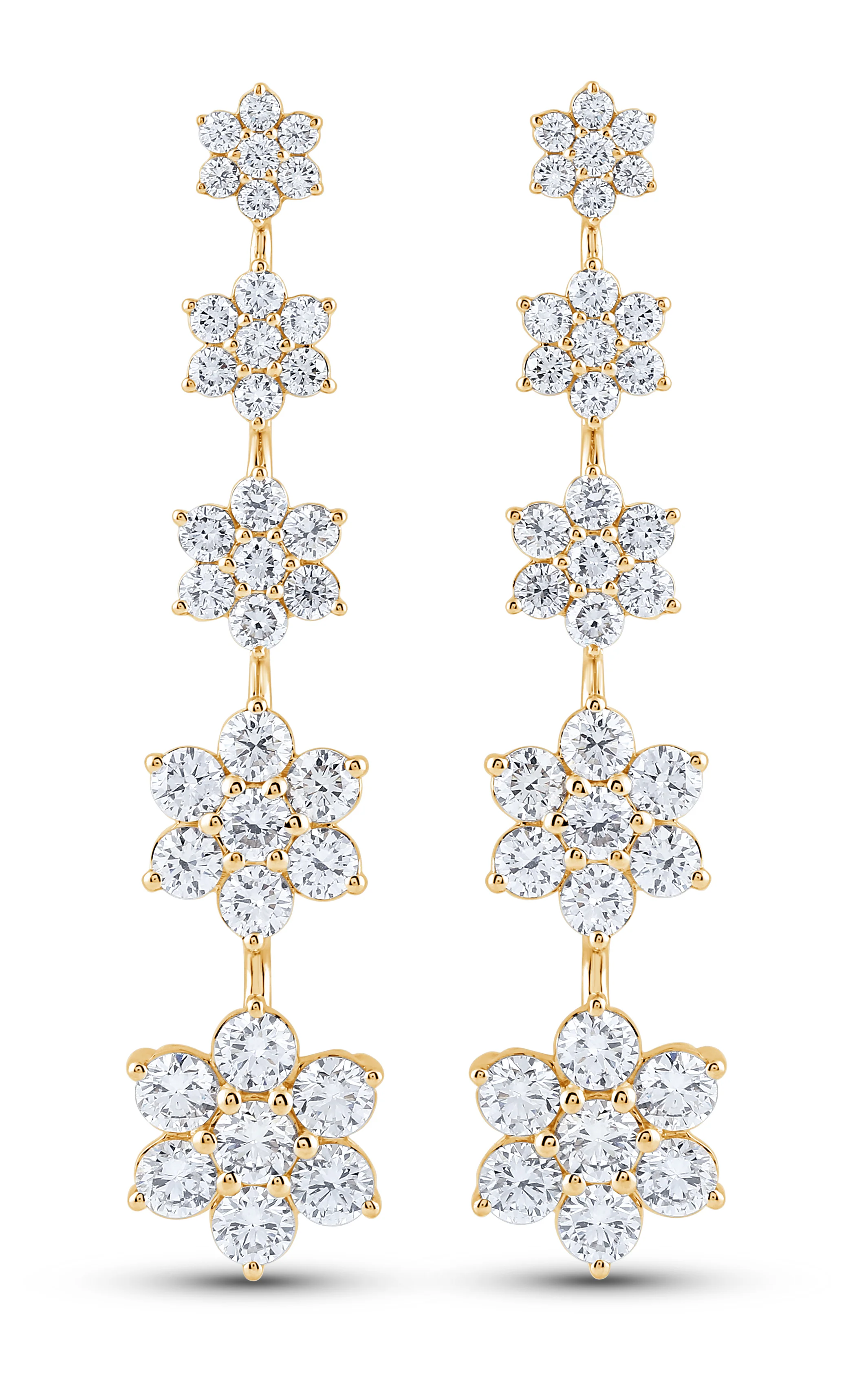 14K Gold & 4.82 TCW Lab-Grown Diamond Flower Drop Earrings - Image 3