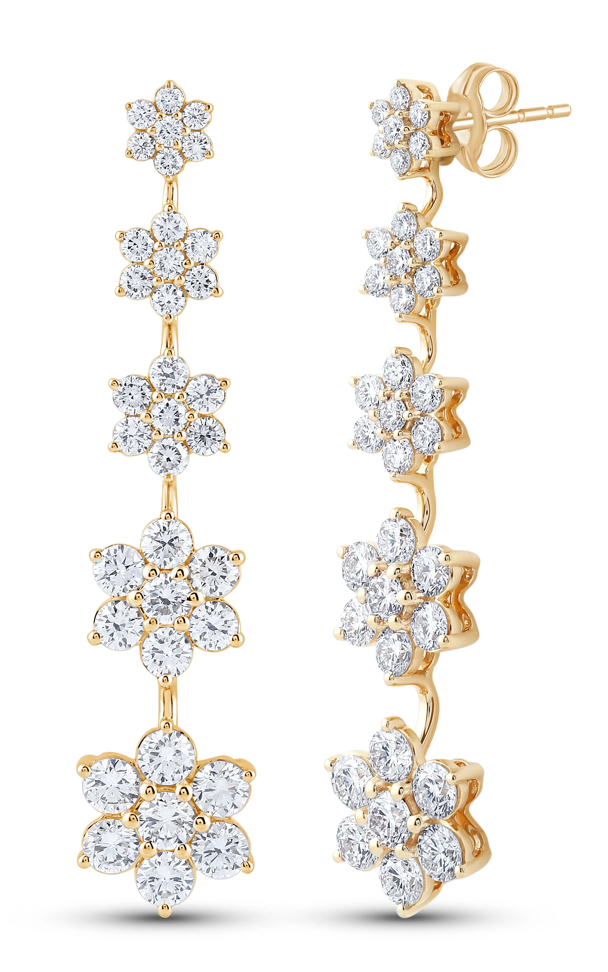 14K Gold & 4.82 TCW Lab-Grown Diamond Flower Drop Earrings - Image 4