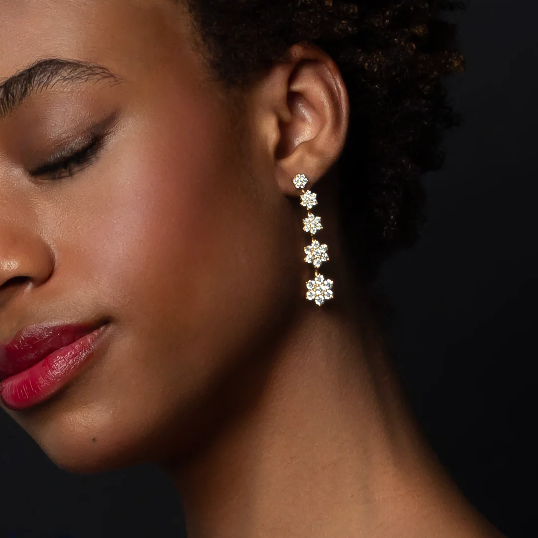 14K Gold & 4.82 TCW Lab-Grown Diamond Flower Drop Earrings - Image 5