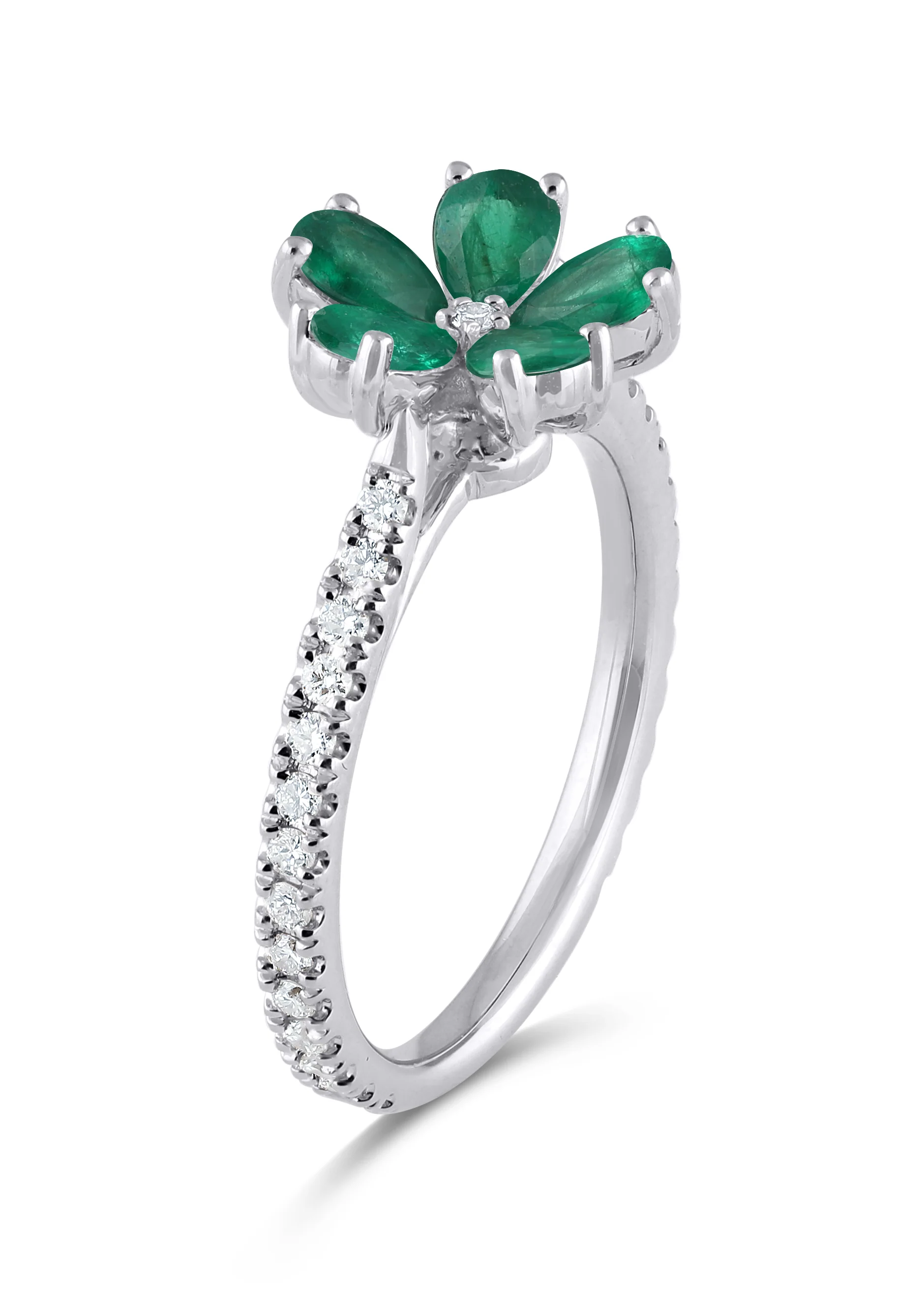 14K Gold Emerald & Lab Grown Diamond Flower Ring - Image 2