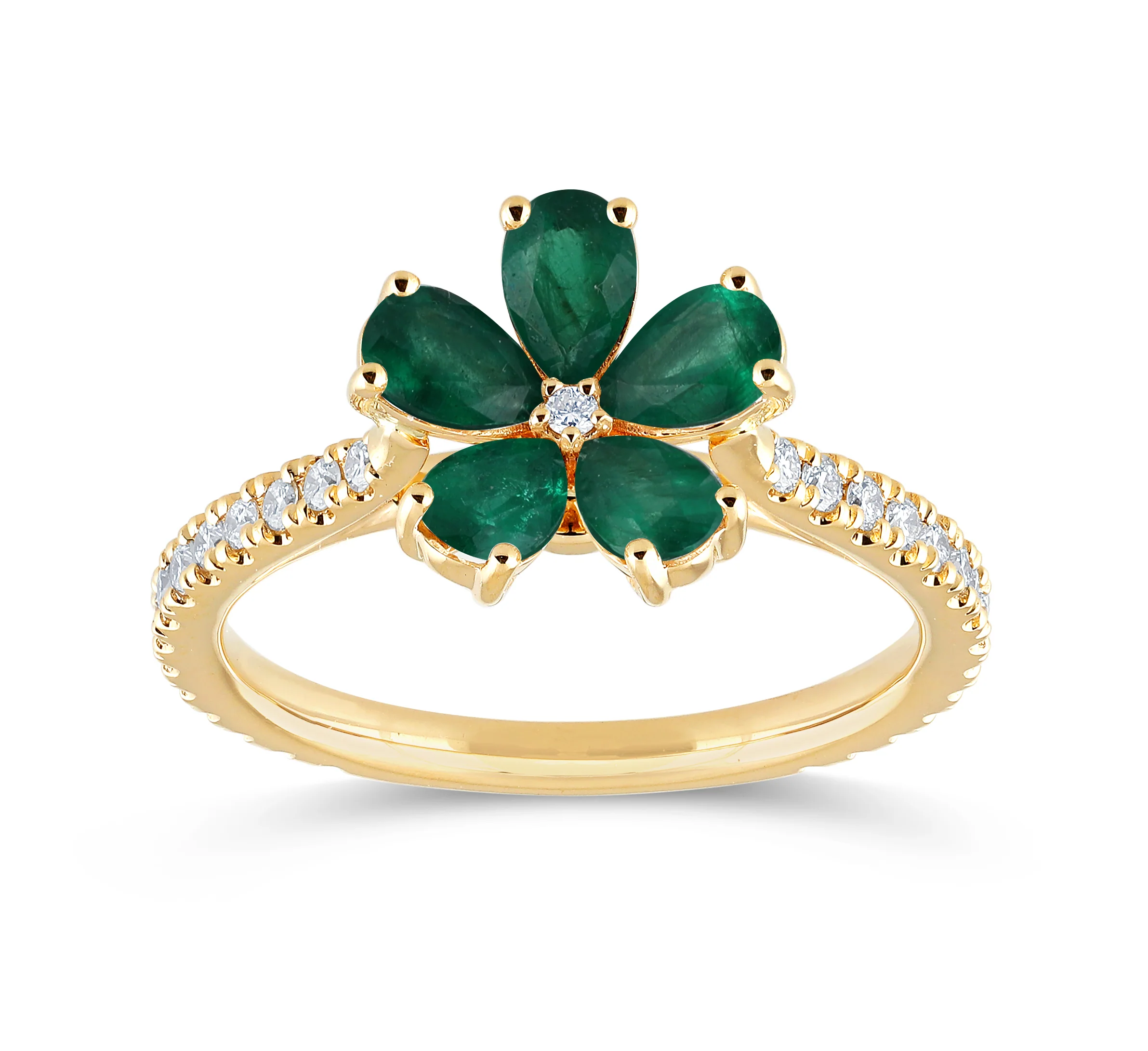 14K Gold Emerald & Lab Grown Diamond Flower Ring - Image 4