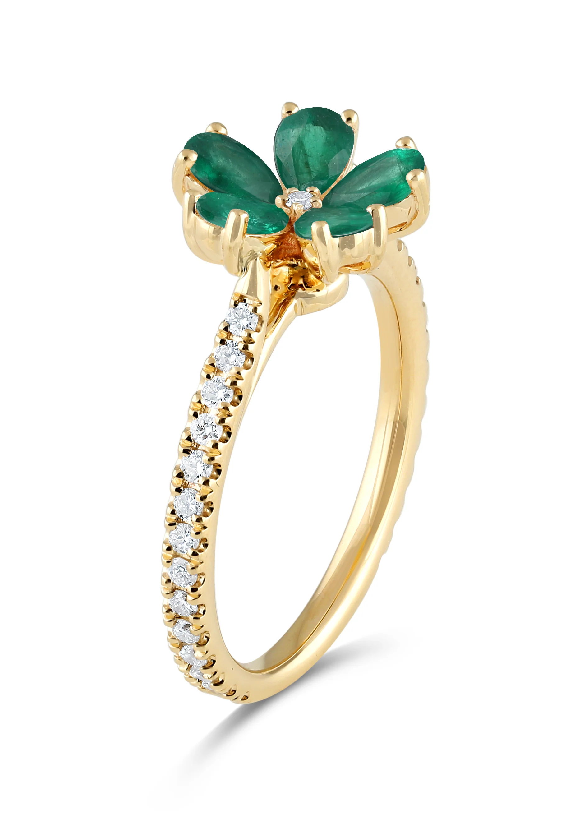 14K Gold Emerald & Lab Grown Diamond Flower Ring - Image 5