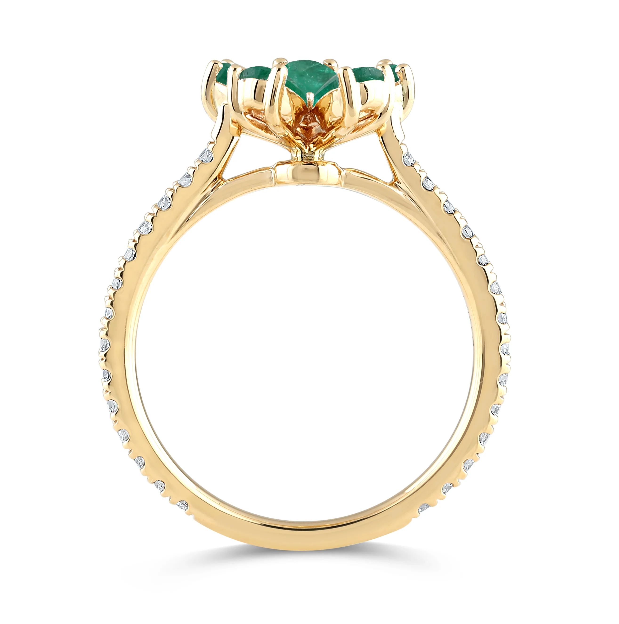 14K Gold Emerald & Lab Grown Diamond Flower Ring - Image 6