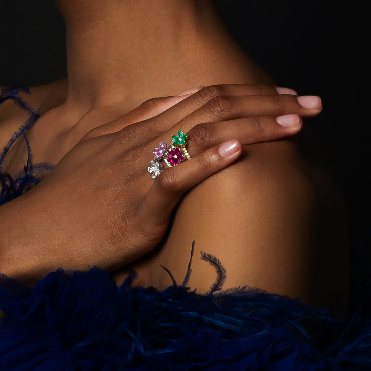 14K Gold Emerald & Lab Grown Diamond Flower Ring - Image 7