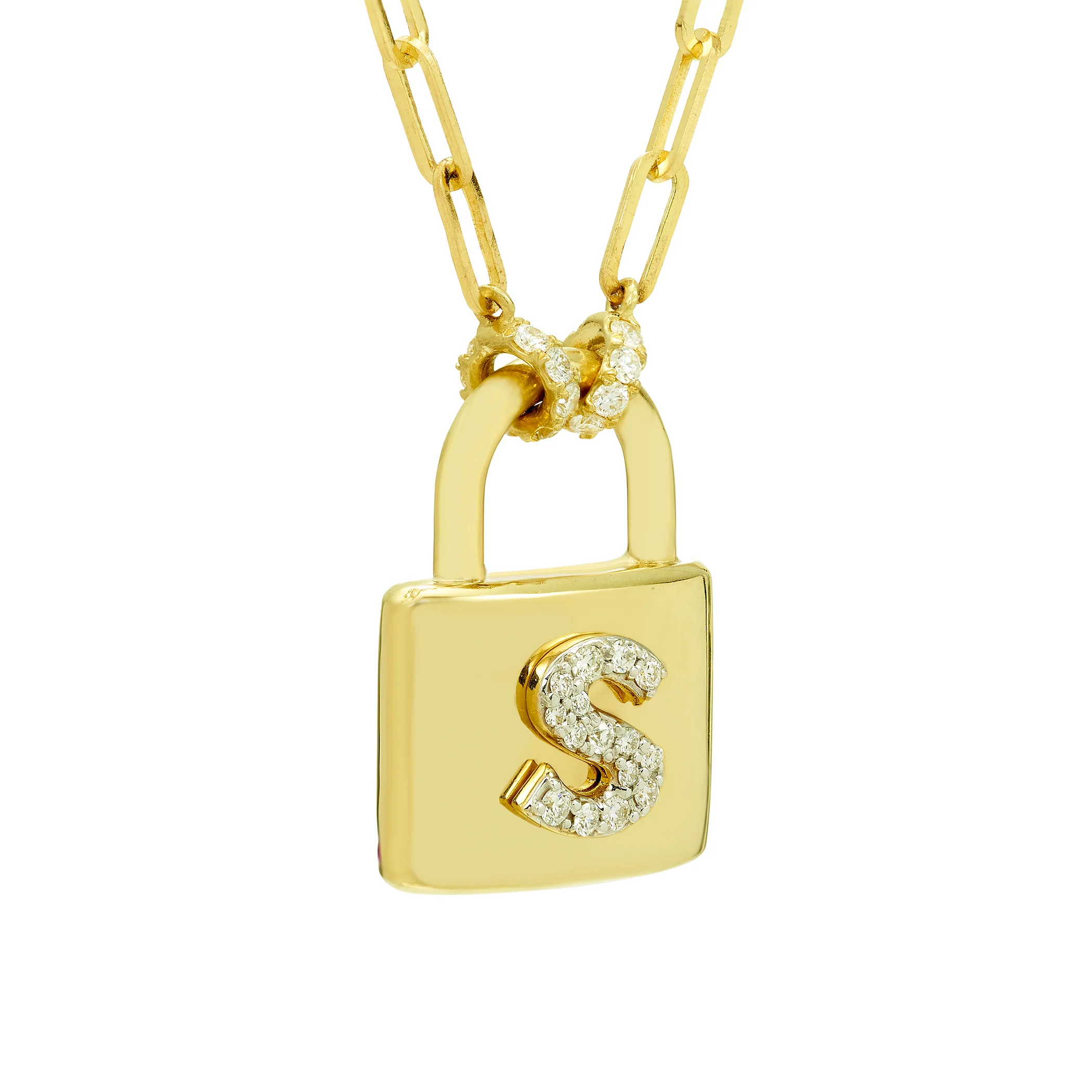 14K Gold & Lab Grown Diamond "S" Initial Lock Necklace - Image 2