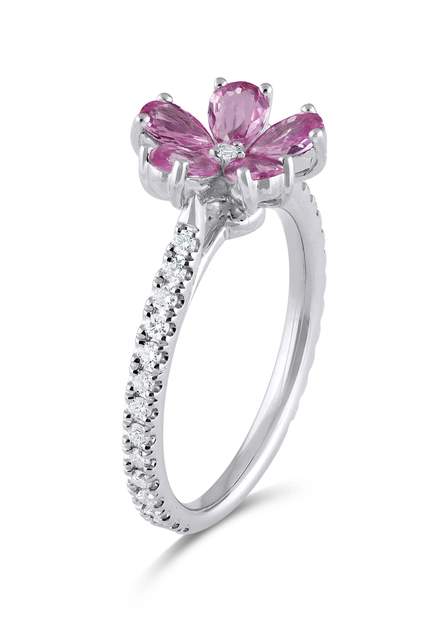 14K Gold Pink Sapphire & Lab Grown Diamond Flower Ring - Image 2