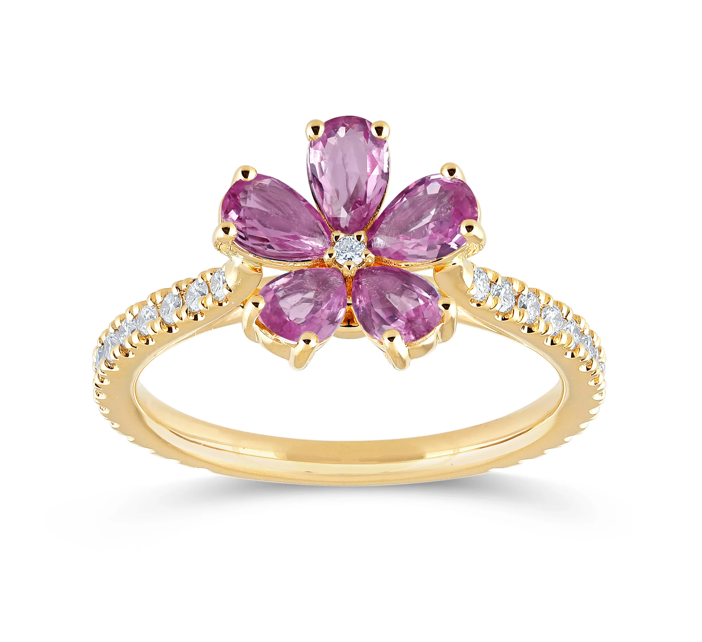 14K Gold Pink Sapphire & Lab Grown Diamond Flower Ring - Image 4