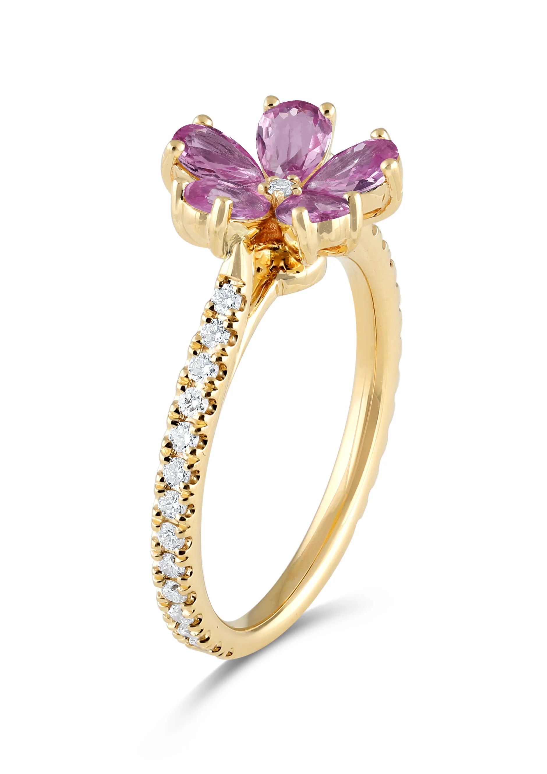 14K Gold Pink Sapphire & Lab Grown Diamond Flower Ring - Image 5