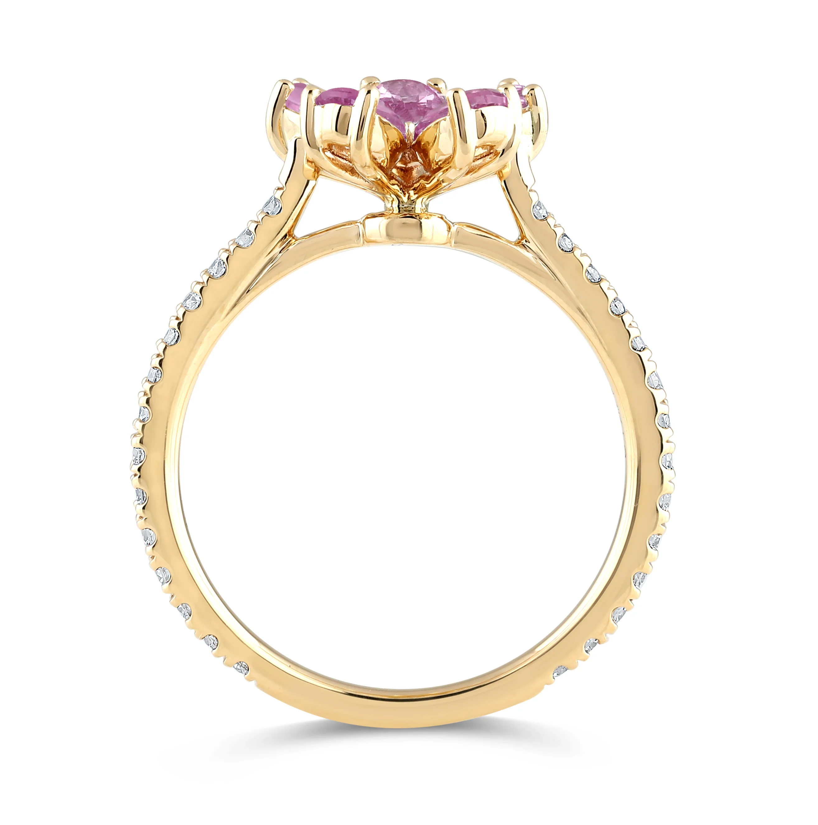14K Gold Pink Sapphire & Lab Grown Diamond Flower Ring - Image 6
