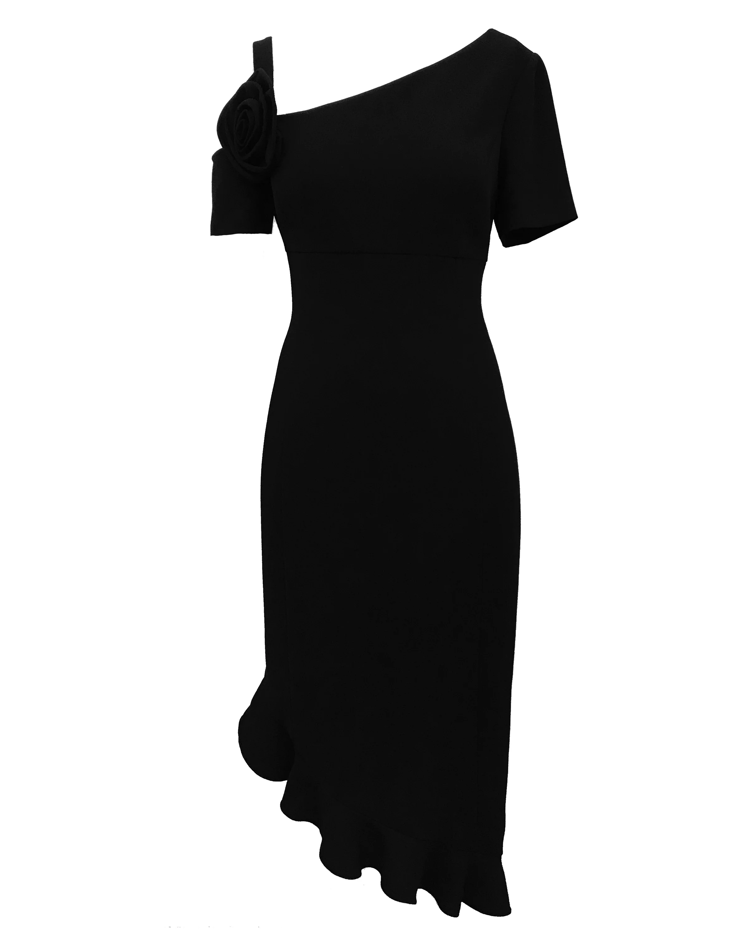 Asymmetric Dress with Floral Detail - Image 3