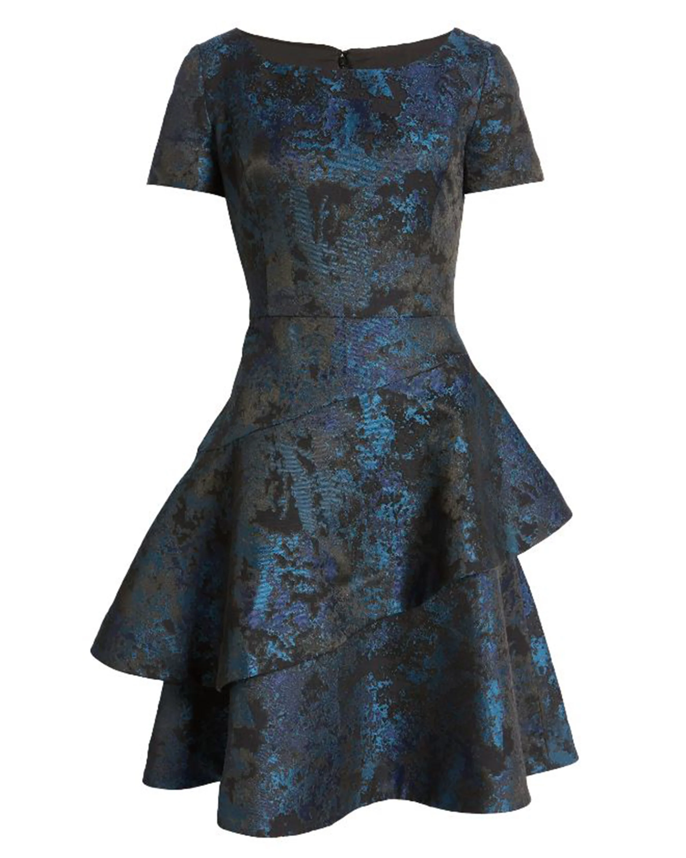 Asymmetric Tiered Jacquard Dress in Blue - Image 4
