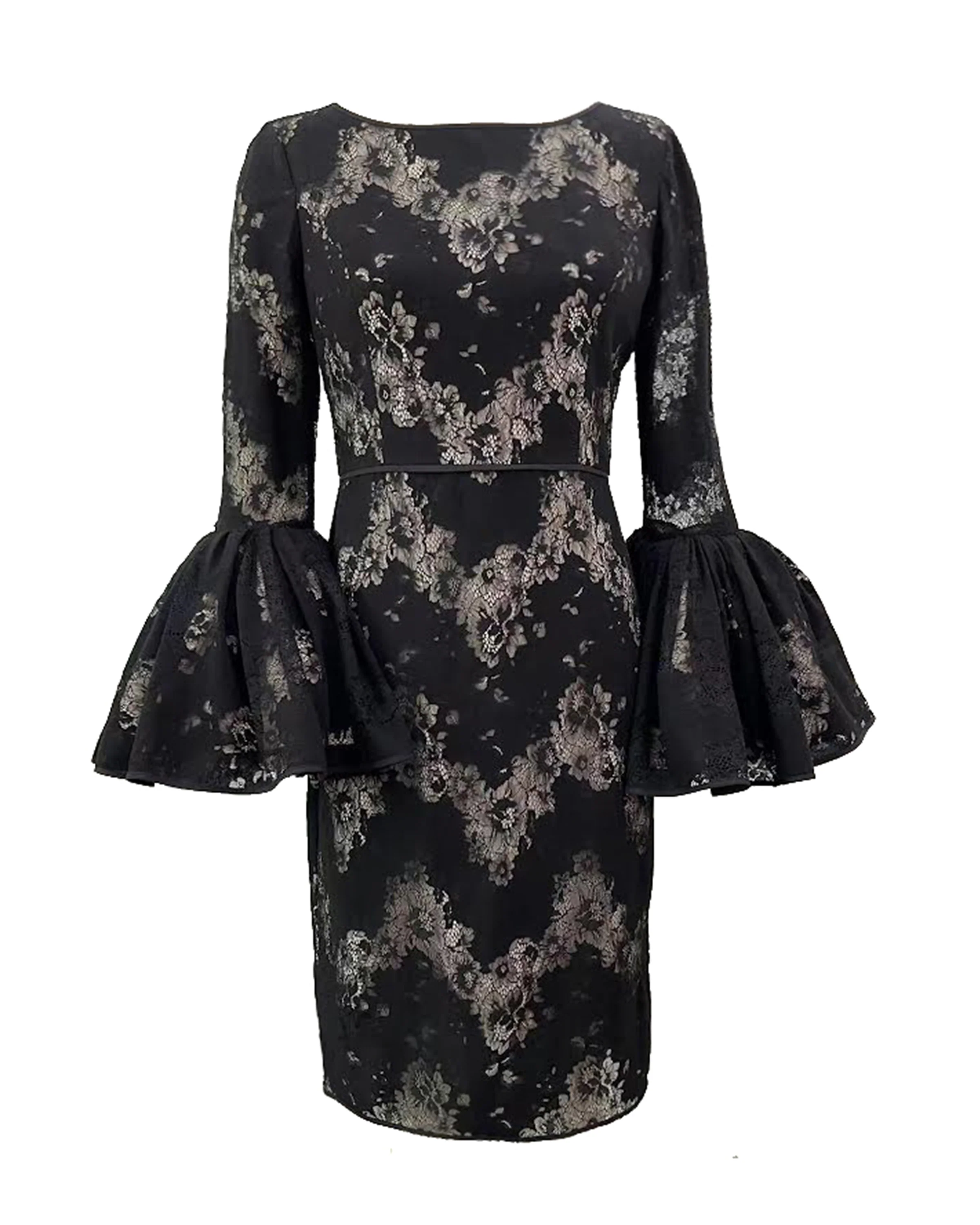 Bell-Sleeve Chevron Lace Dress - Image 3