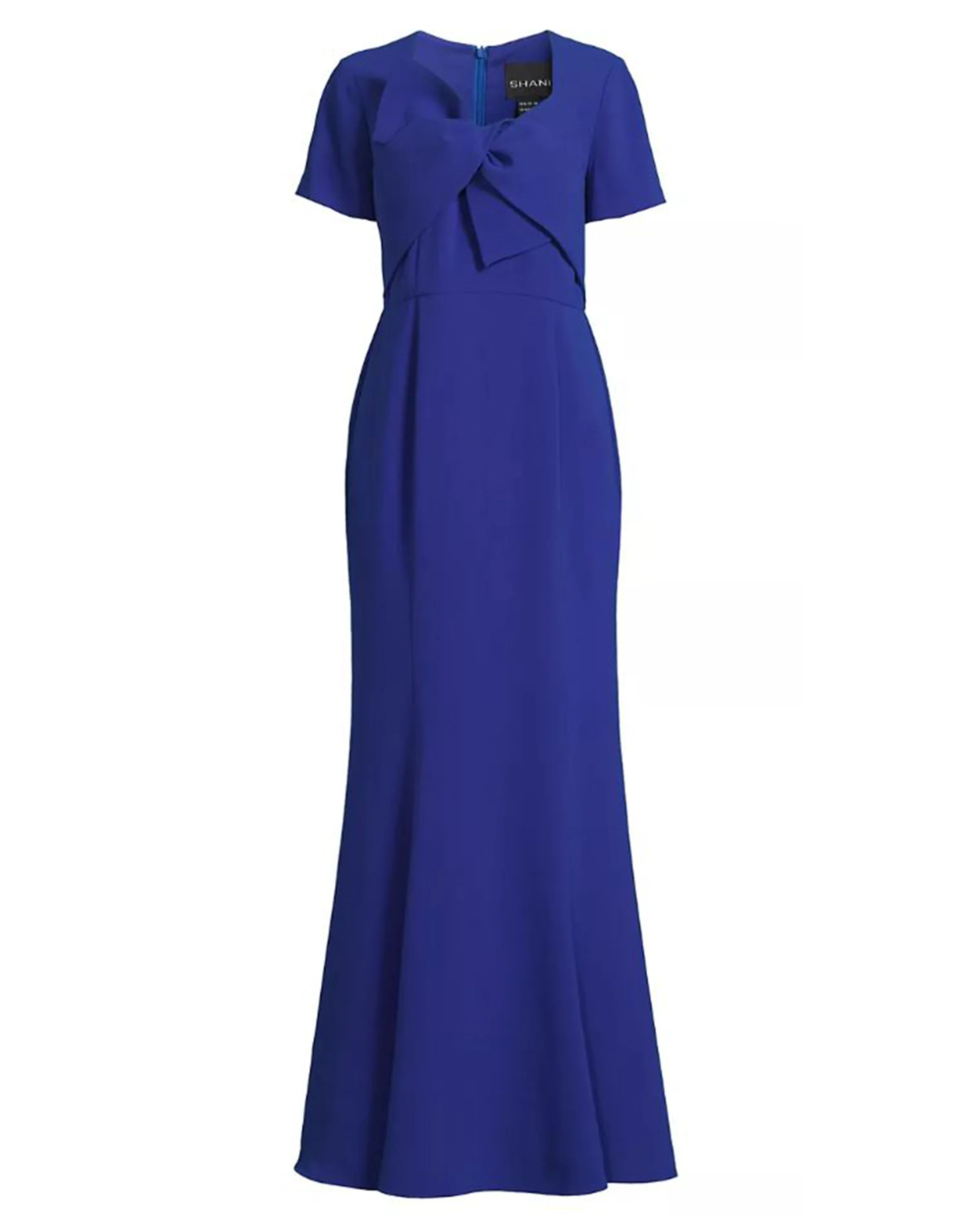 Bow Detail Crepe Gown in Royal Blue - Image 3