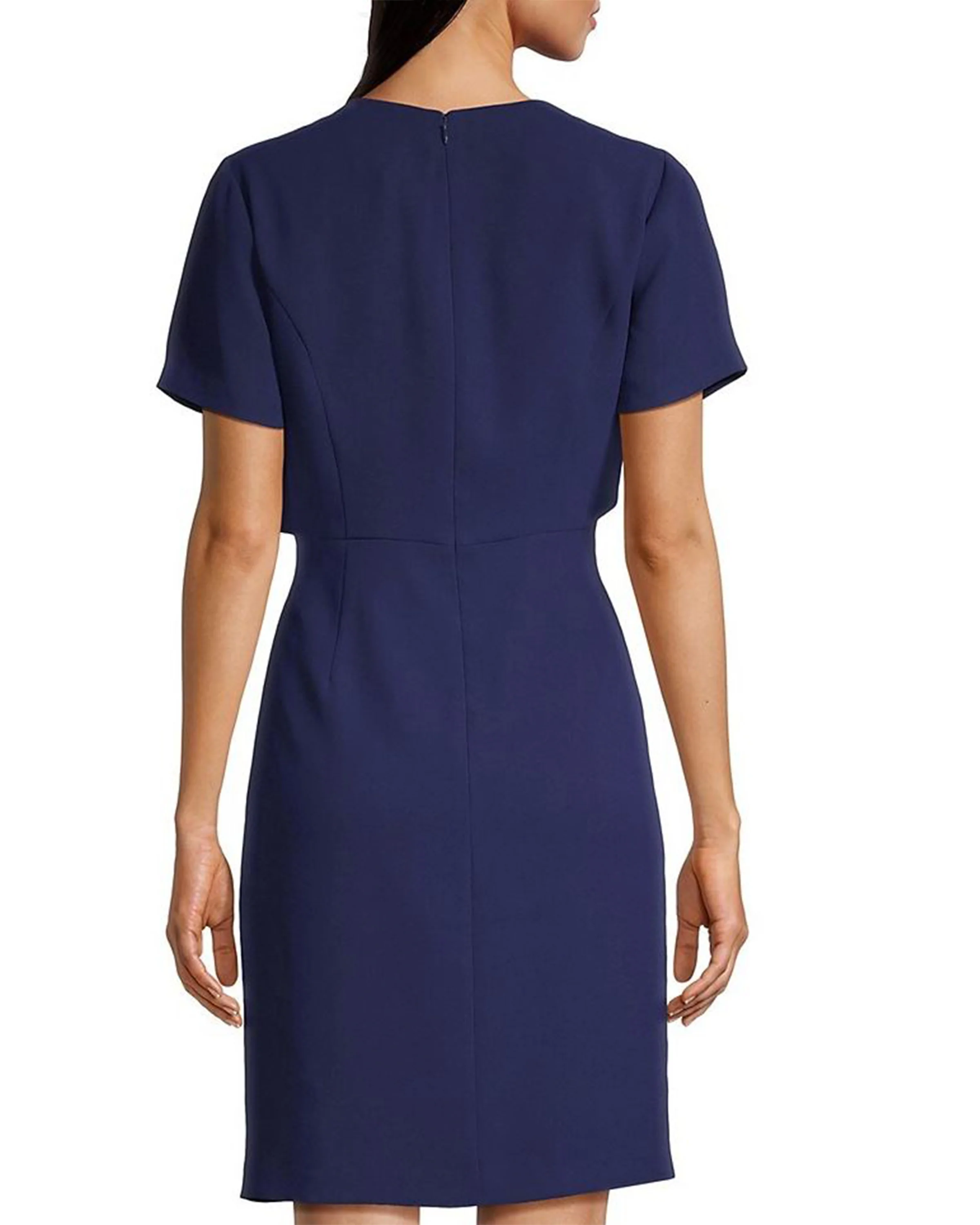 Bow Detail Crepe Sheath Dress in Navy - Image 2