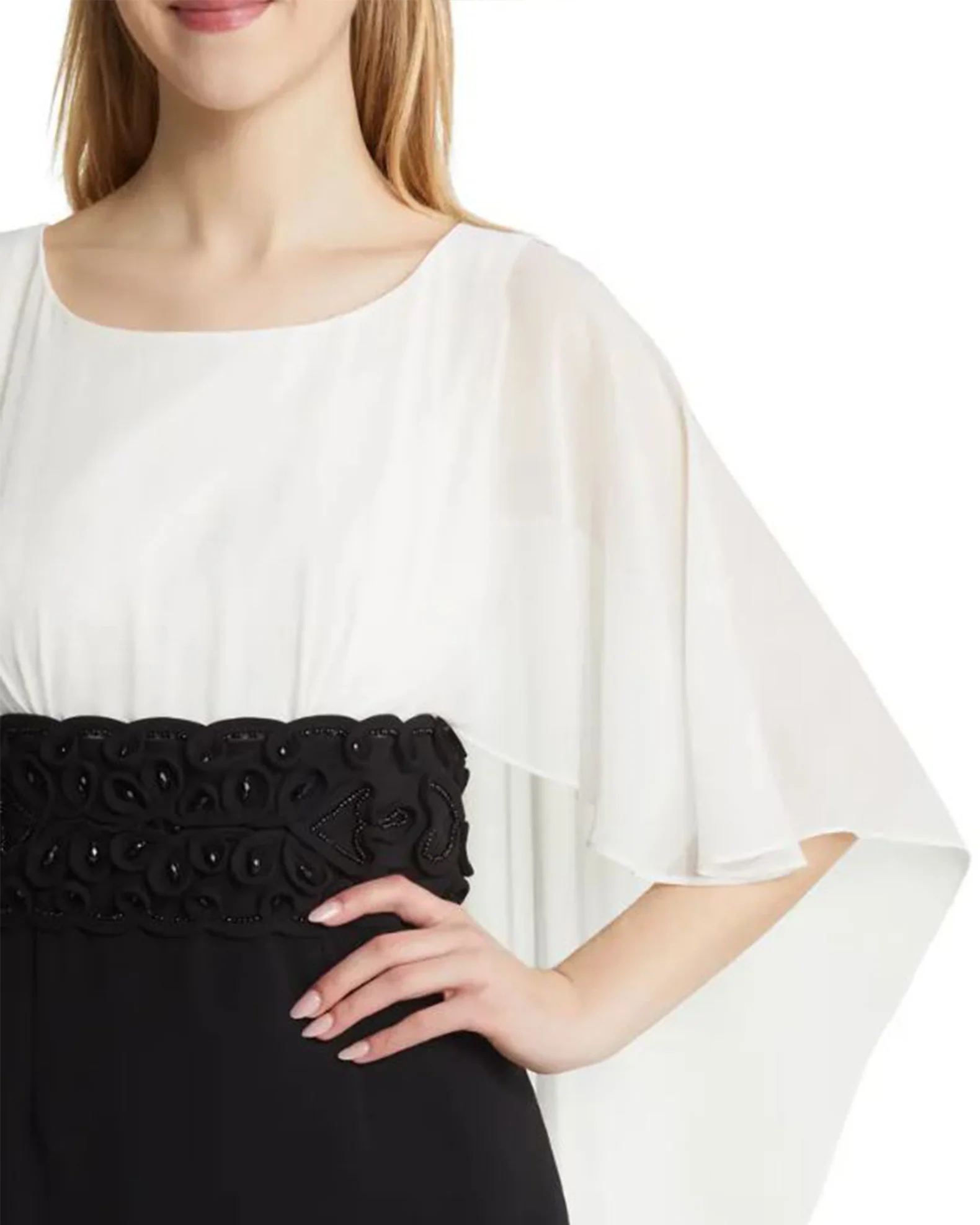 Chiffon Cape Dress with Soutache Waist - Image 3