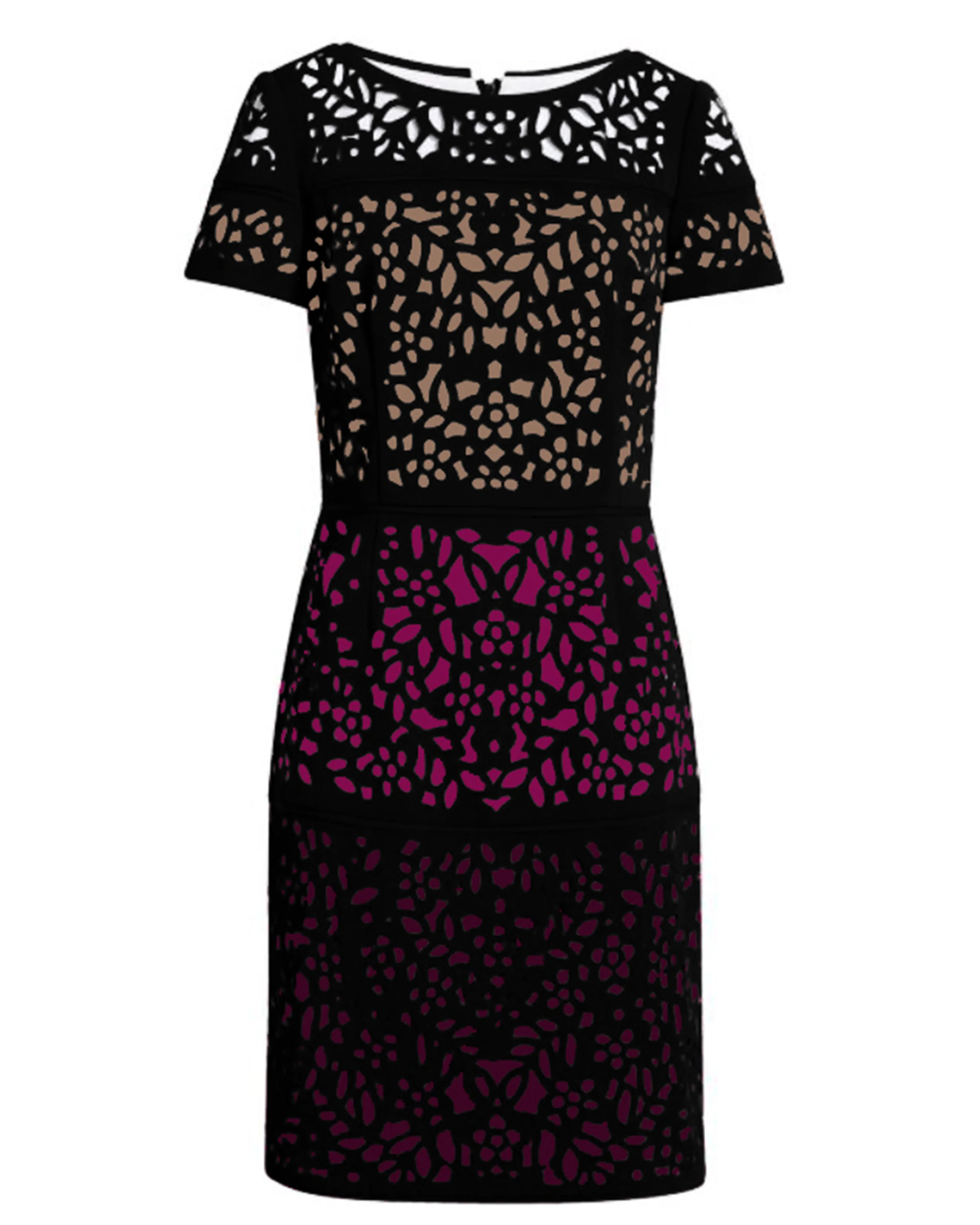 Colorblock Laser Cut Dress Dress in Berry - Image 3