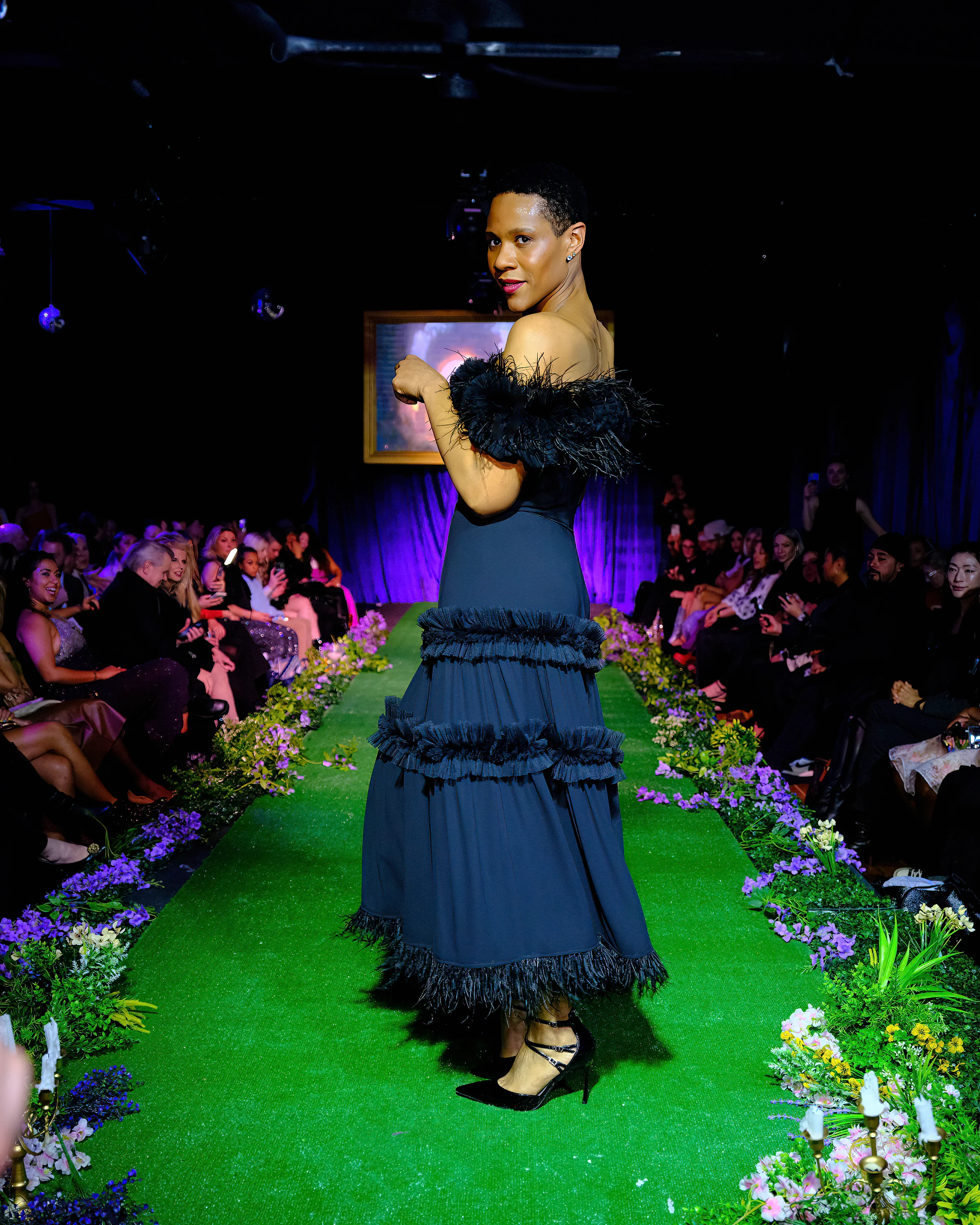 Tiered Ruffle and Feather Midi Dress - Image 4