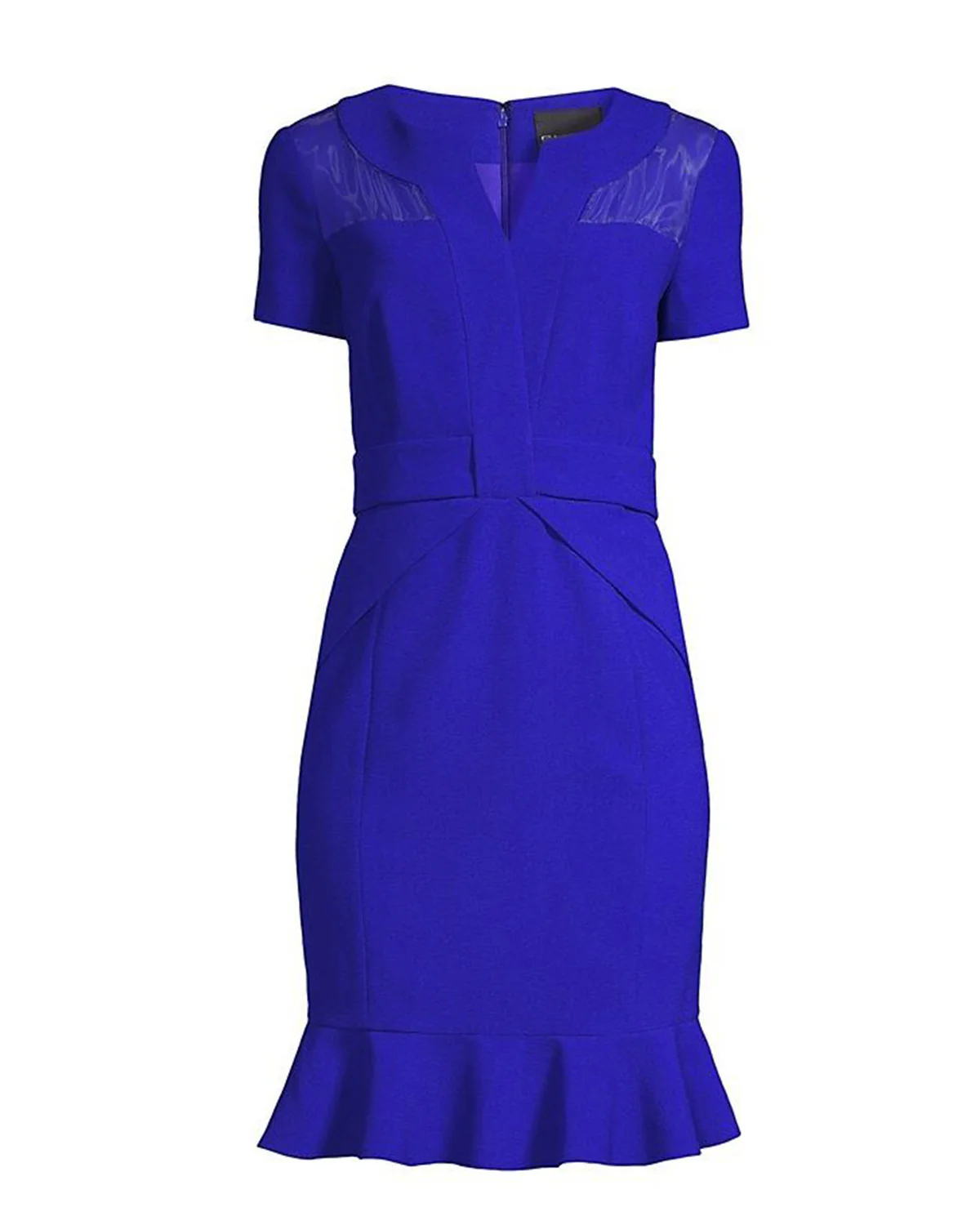 Crepe Dress with Flounce Hem in Blue - Image 3