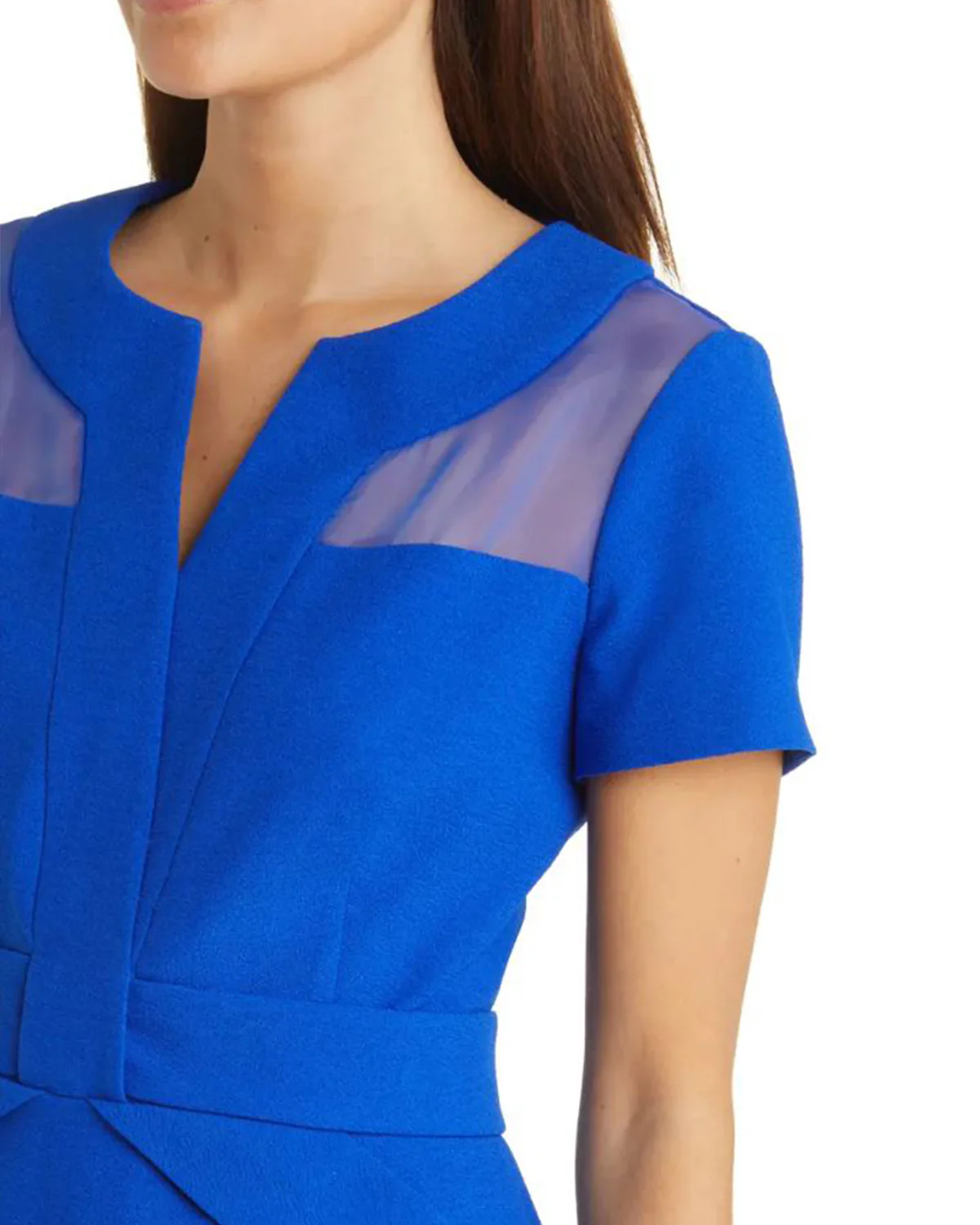 Crepe Dress with Flounce Hem in Blue - Image 4