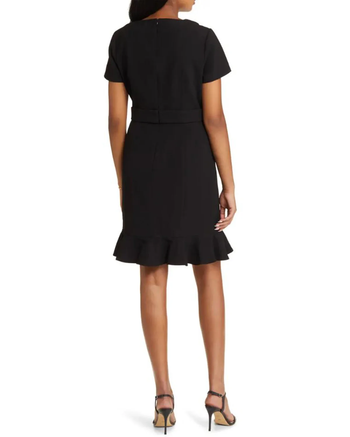 Crepe Dress with Flounce Hem in Black - Image 2