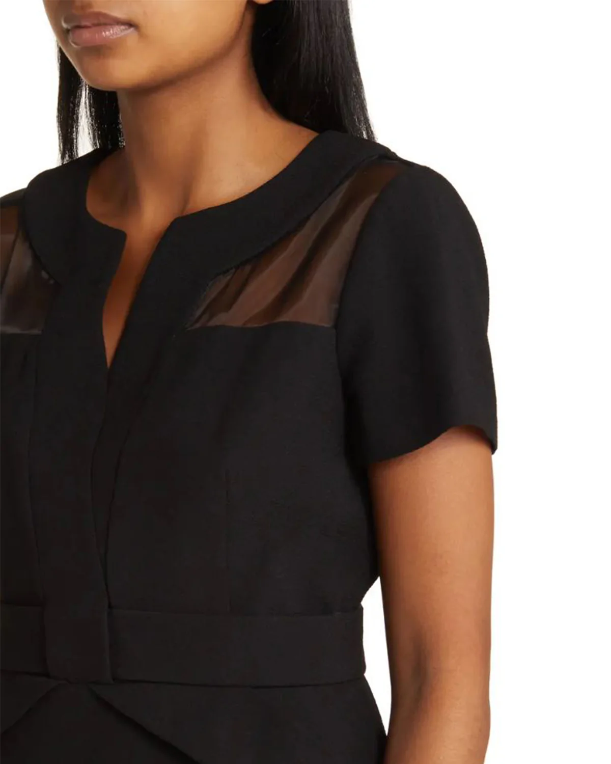 Crepe Dress with Flounce Hem in Black - Image 4