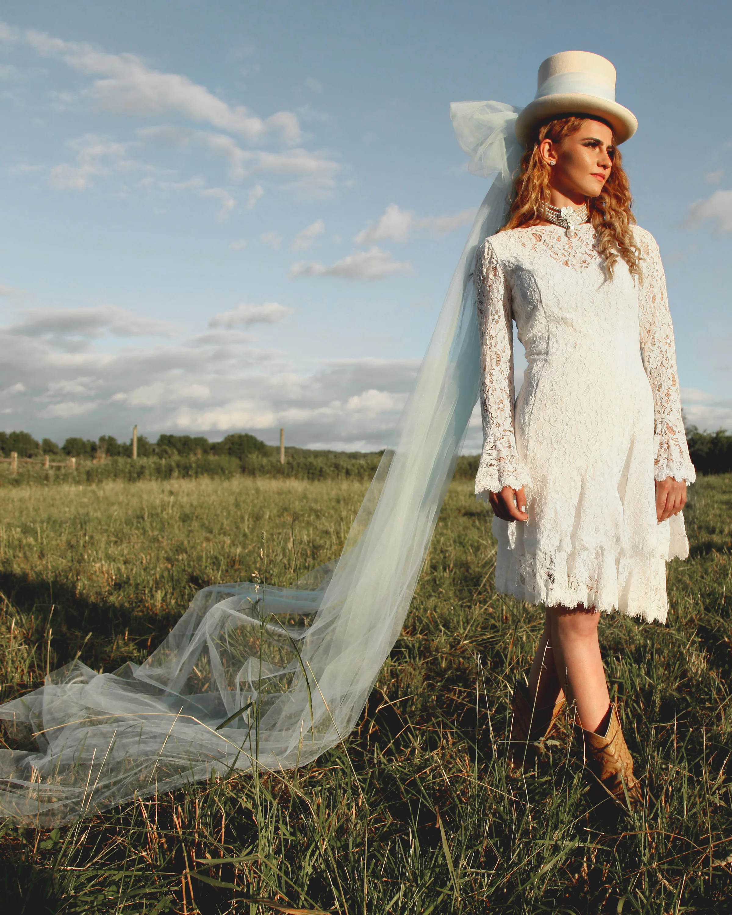 Long-Sleeve Double Ruffle Lace Dress in White - Image 3