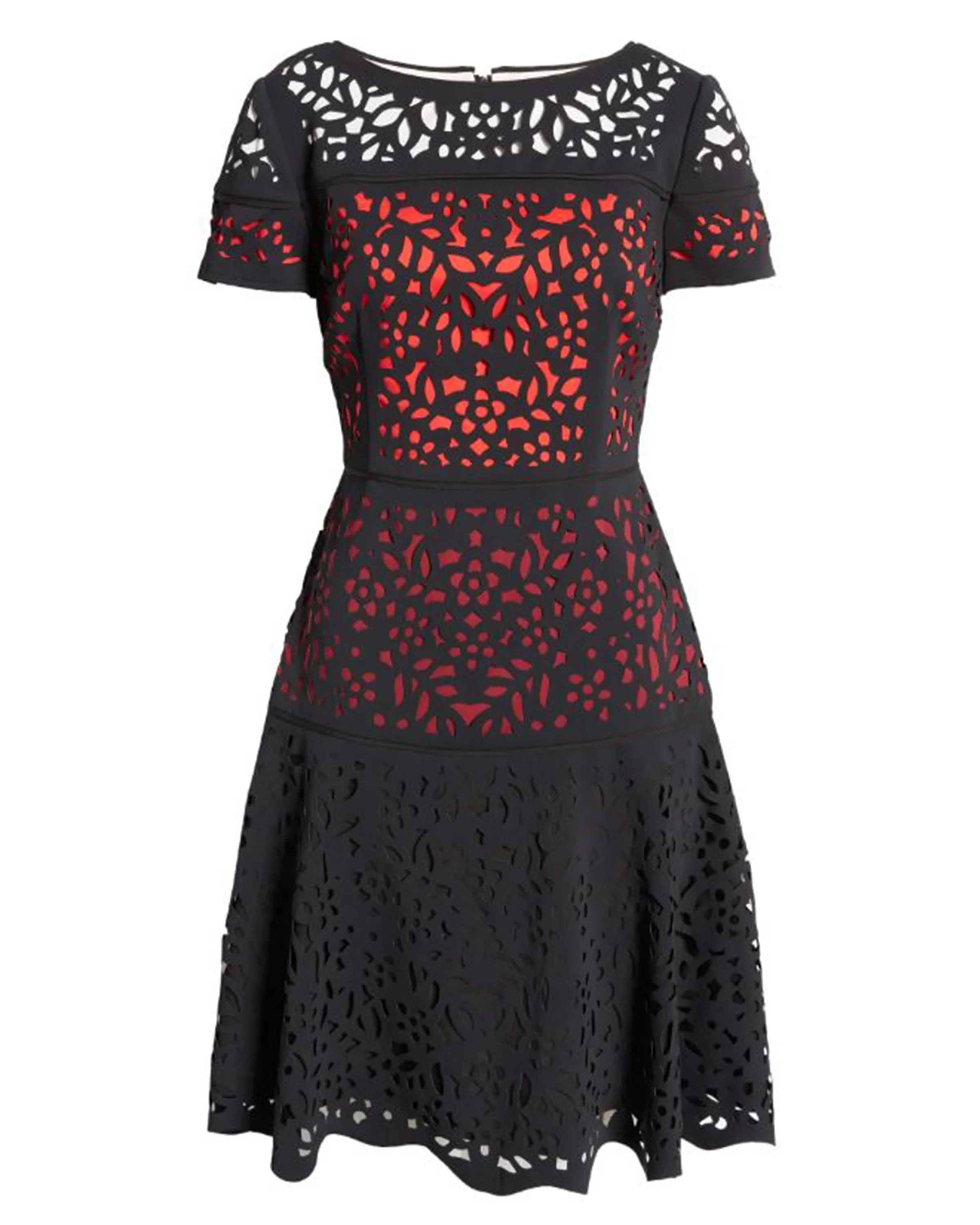 Colorblock Laser Cut Fit & Flare in Red - Image 3