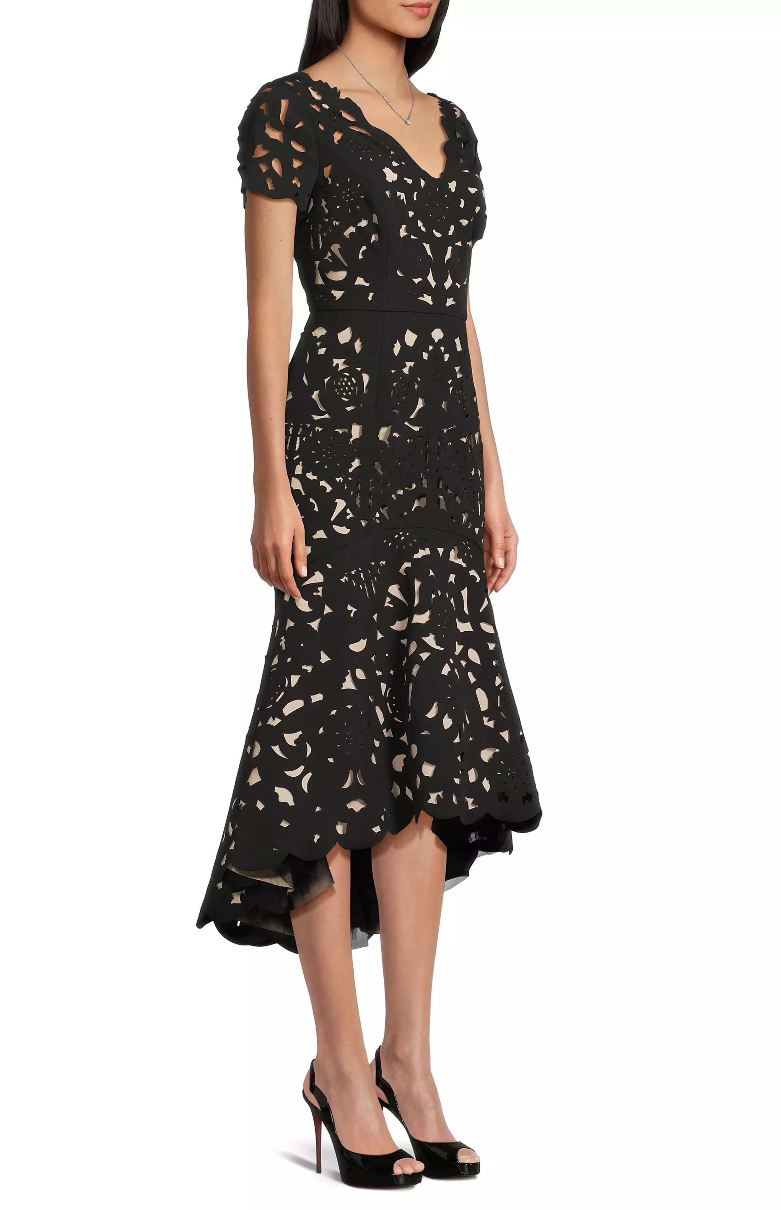 Floral Crepe Laser-Cut Midi Hi-Lo Dress - Image 2