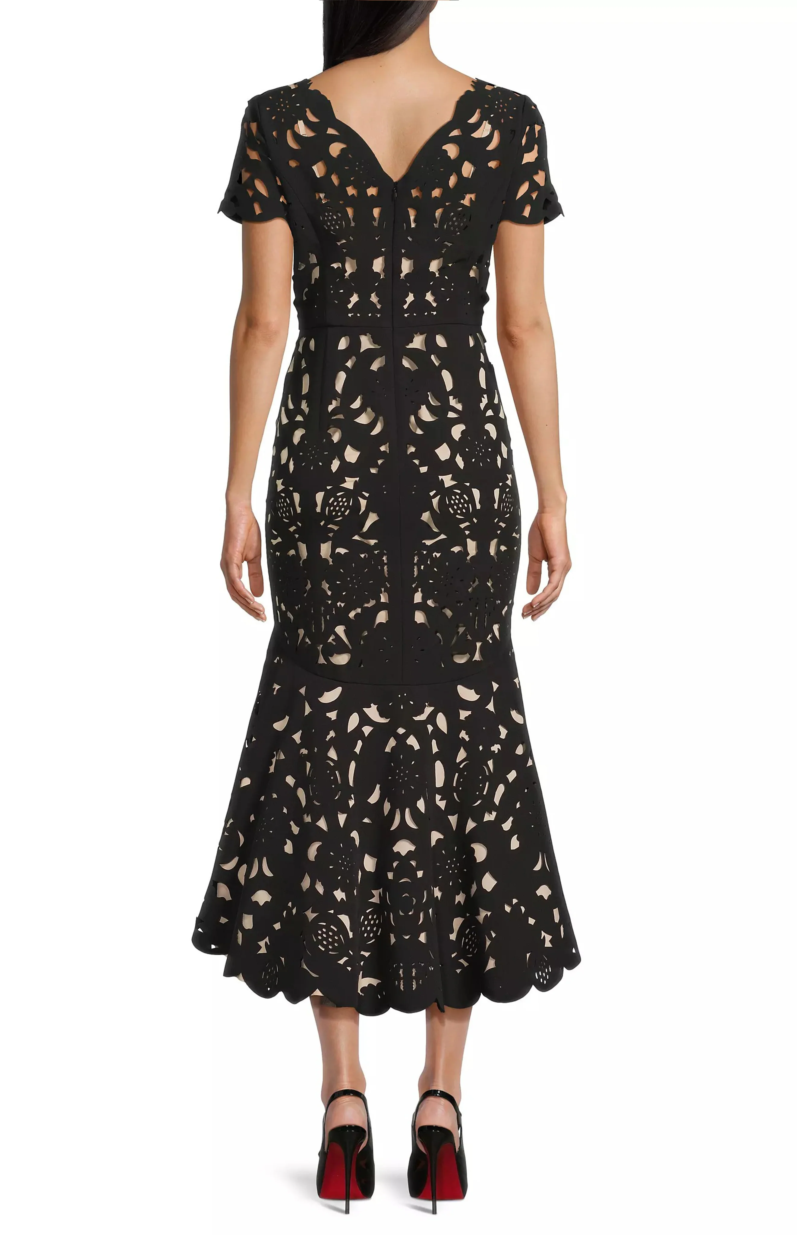 Floral Crepe Laser-Cut Midi Hi-Lo Dress - Image 3
