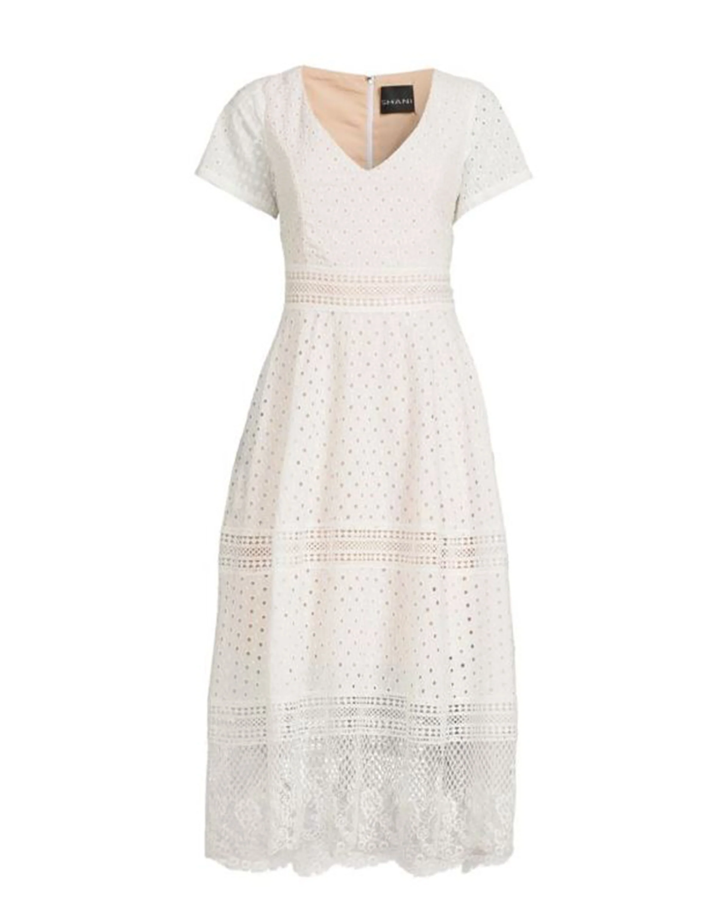 FOCUS by Shani — Eyelet Embroidered Midi Dress in White - Image 3