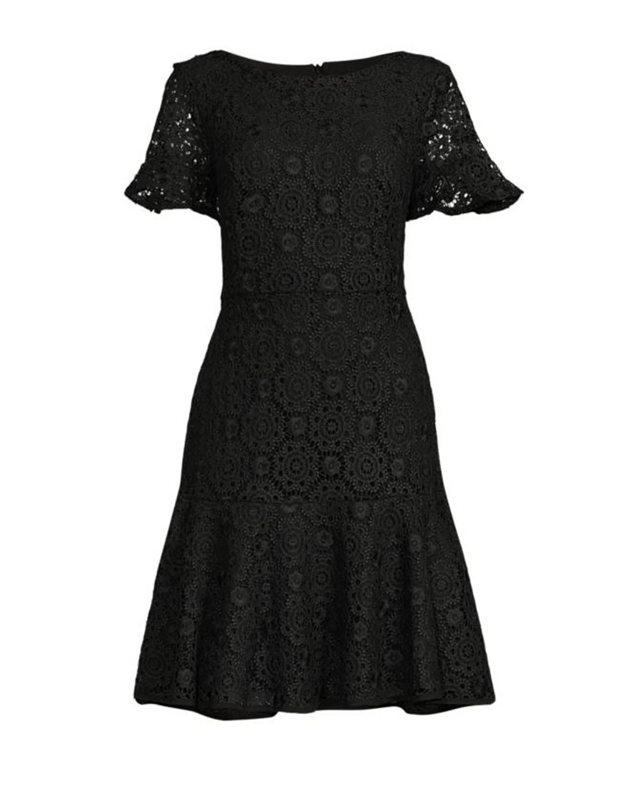 FOCUS by Shani — Embroidered Lace Fit & Flare Dress in Black - Image 3