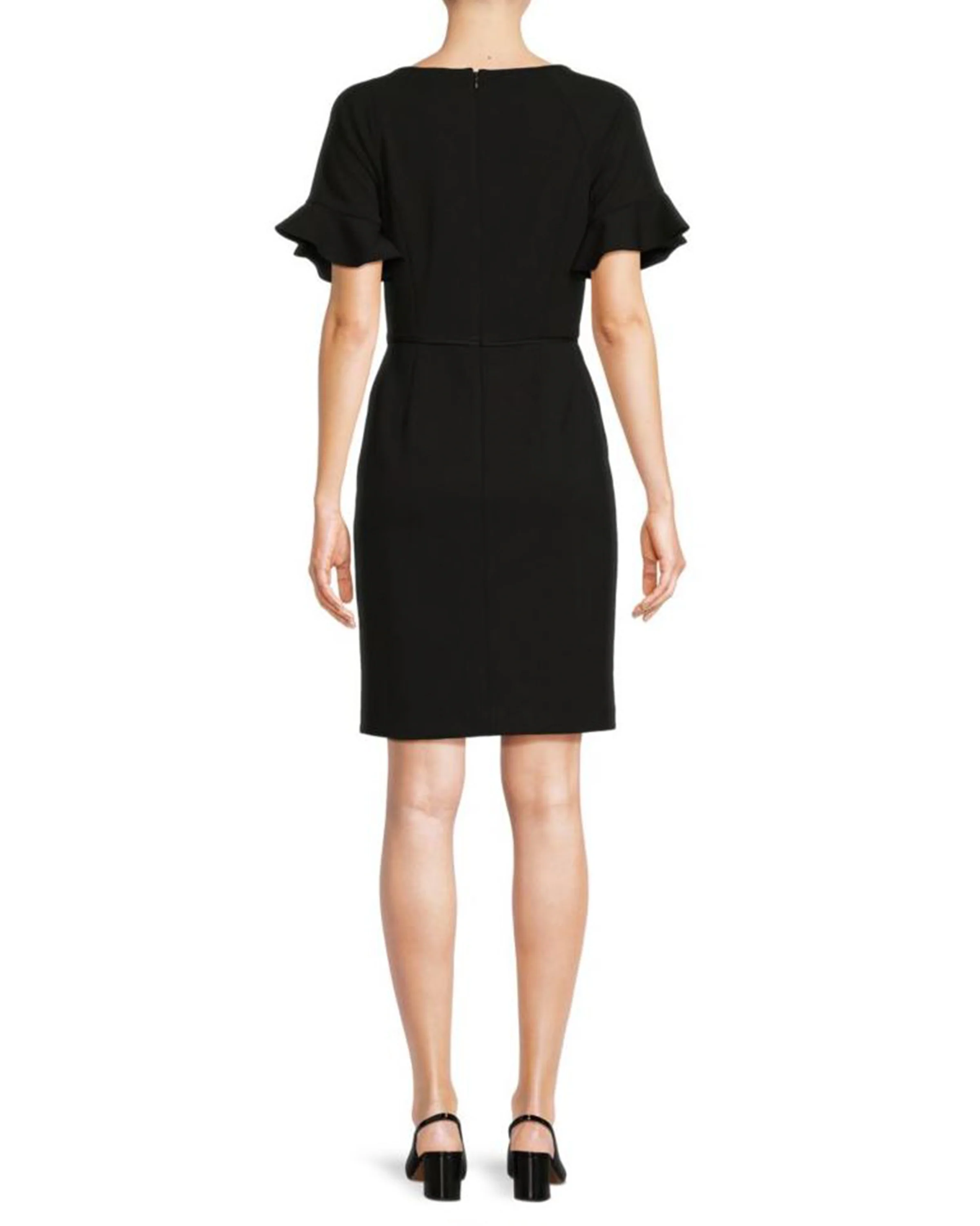 FOCUS by Shani — Flutter Sleeve Keyhole Dress in Black - Image 2