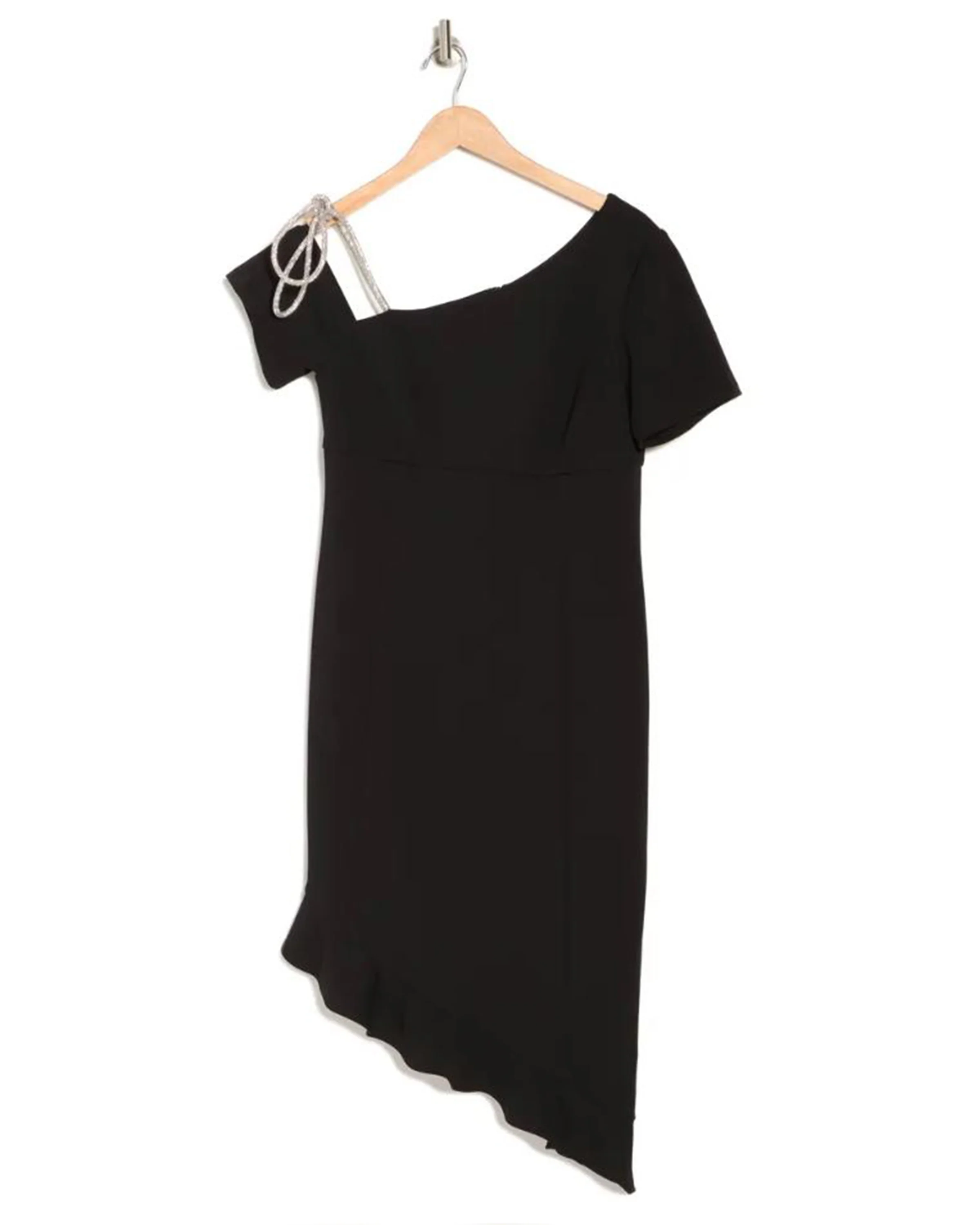 FOCUS by Shani — Crystal Bow Asymmetric Ruffle Hem Dress - Image 3