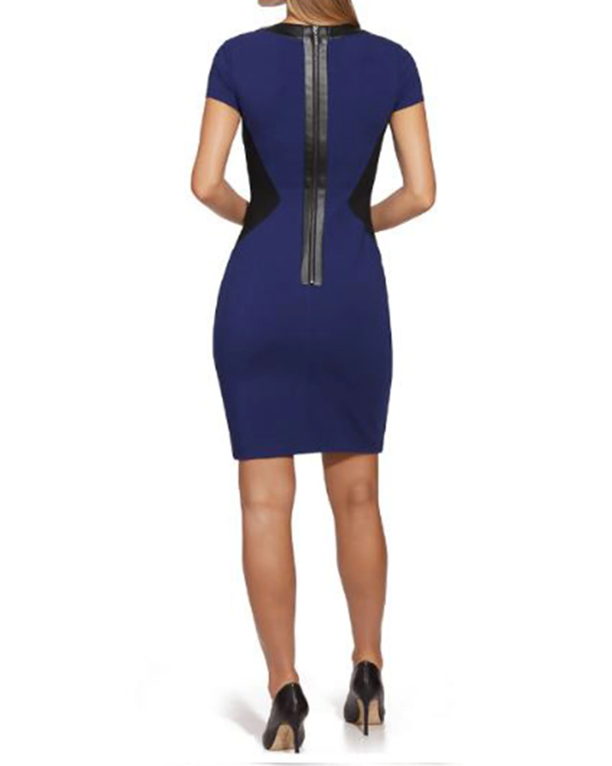 FOCUS by Shani — Ponte Knit Keyhole Dress in Blue - Image 2