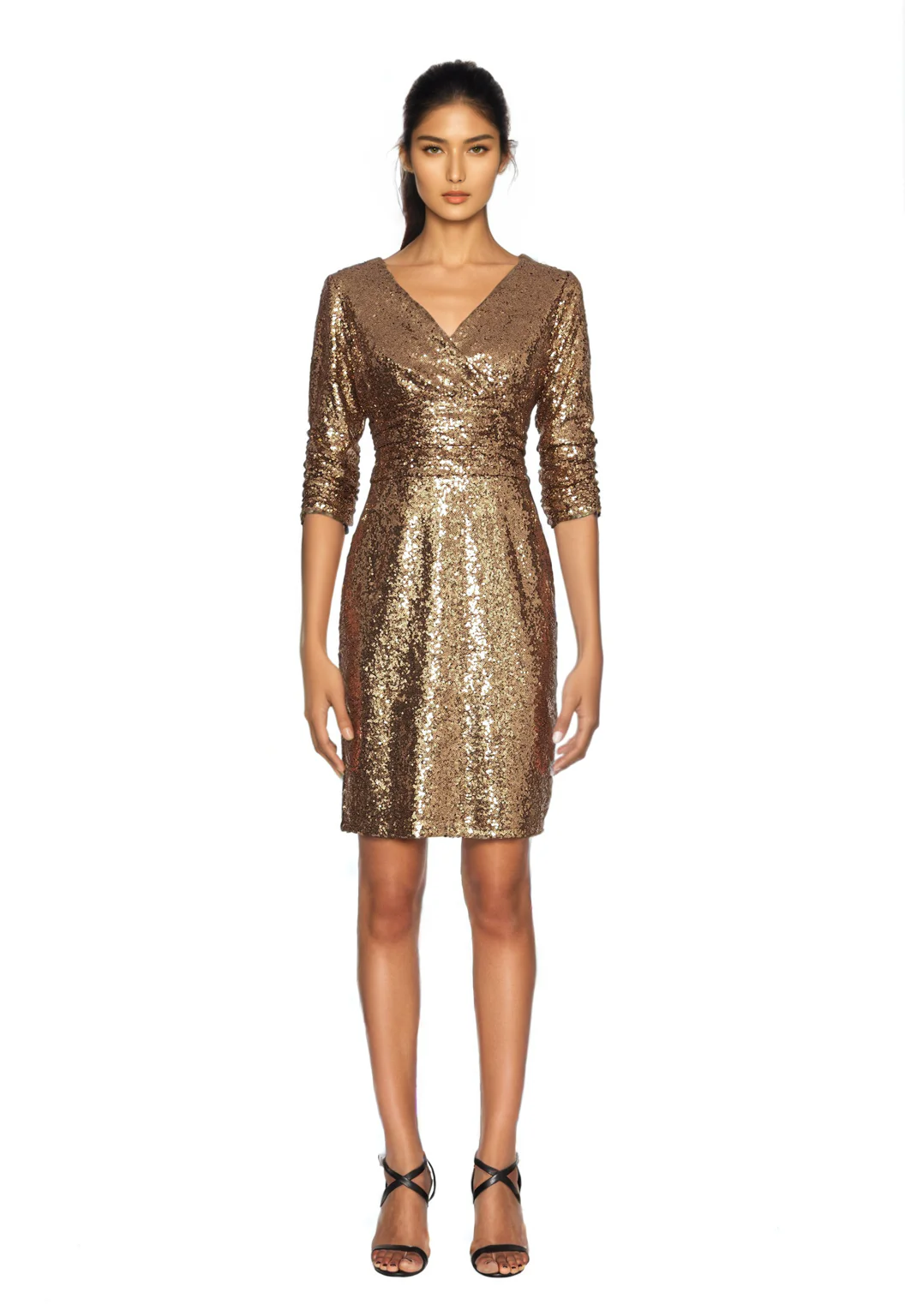 FOCUS by SHANI - Surplice Sequin Dress in Gold