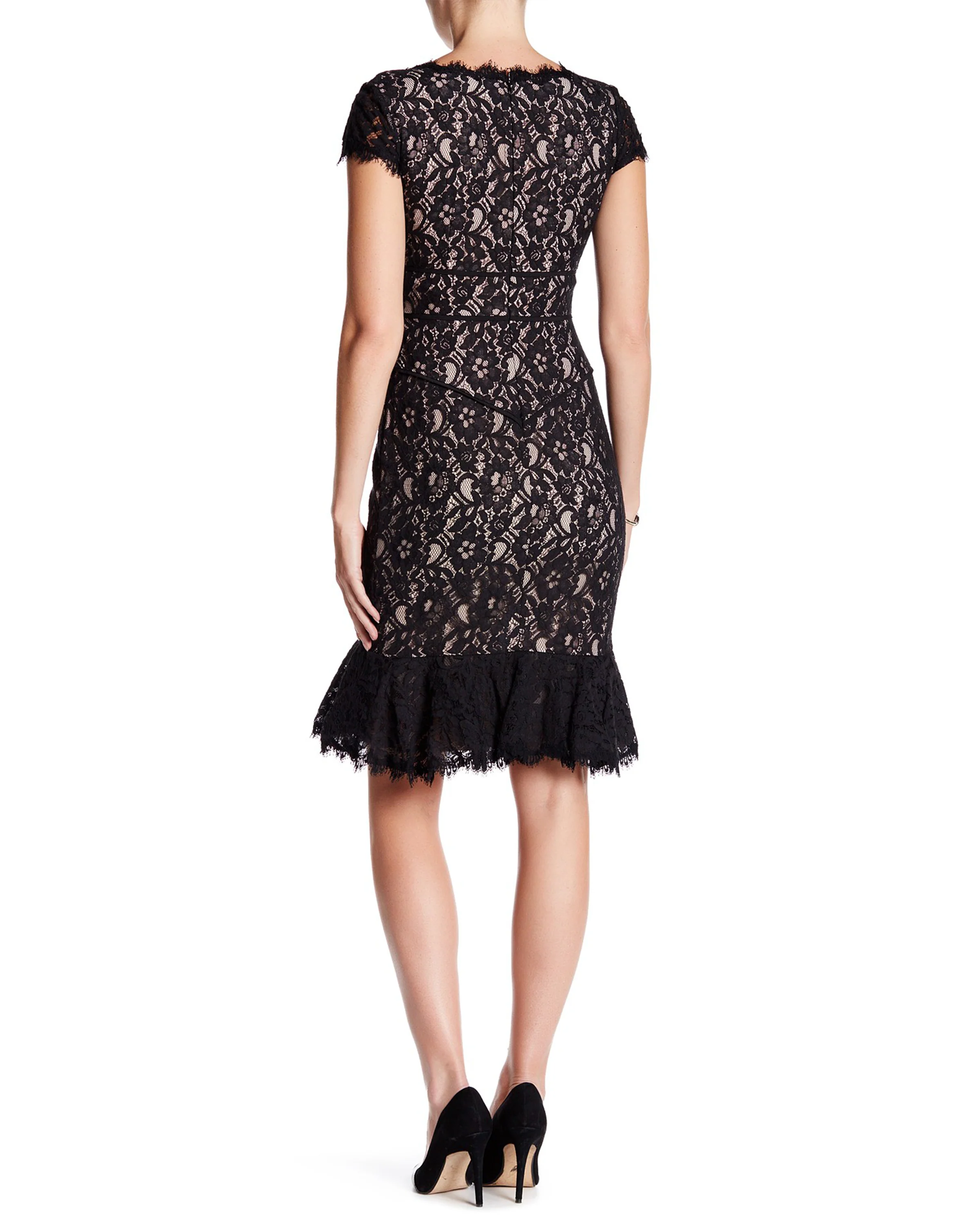 FOCUS by SHANI - V-Neck Lace Dress with Flounce - Image 2