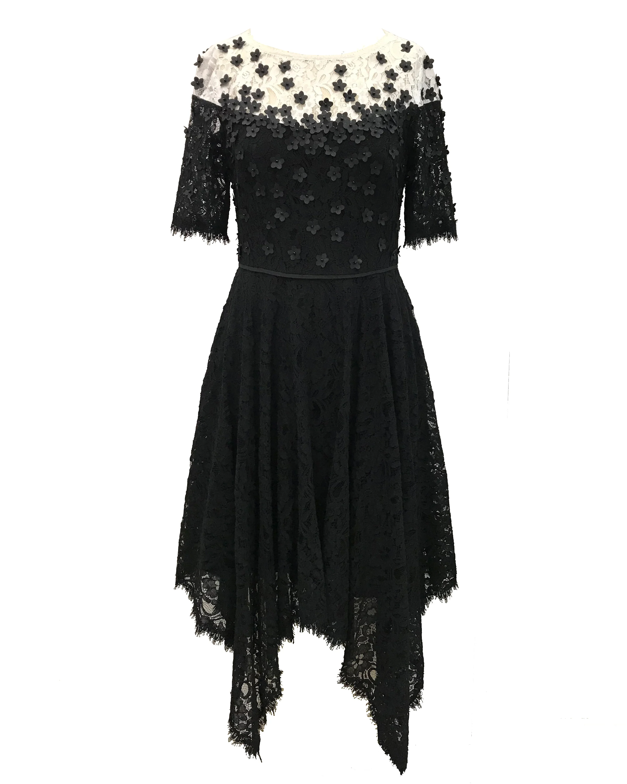 Floral Appliqué Lace Handkerchief Dress - Image 3