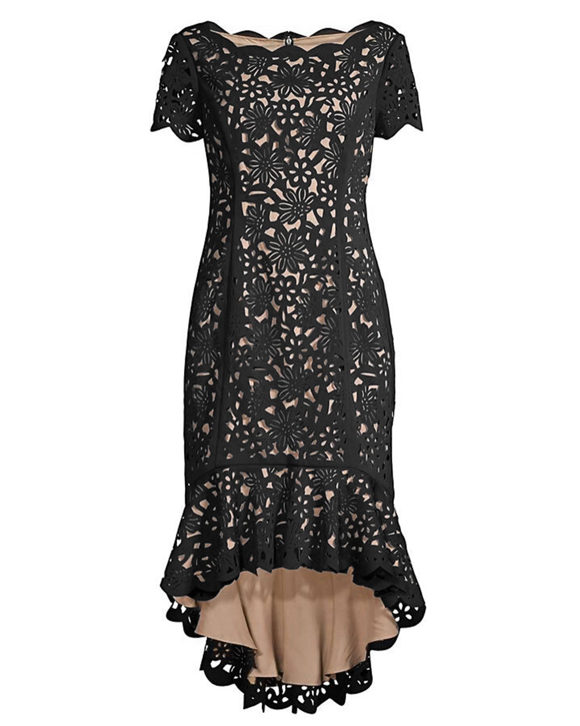 Hi-Lo Laser Cut Dress in Beige - Image 3