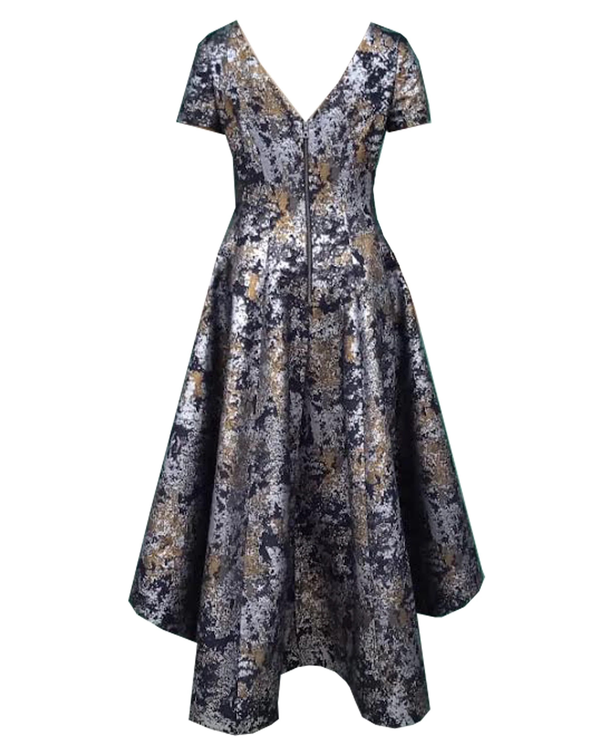 Hi-Lo Jacquard Dress in Black/Gold - Image 4