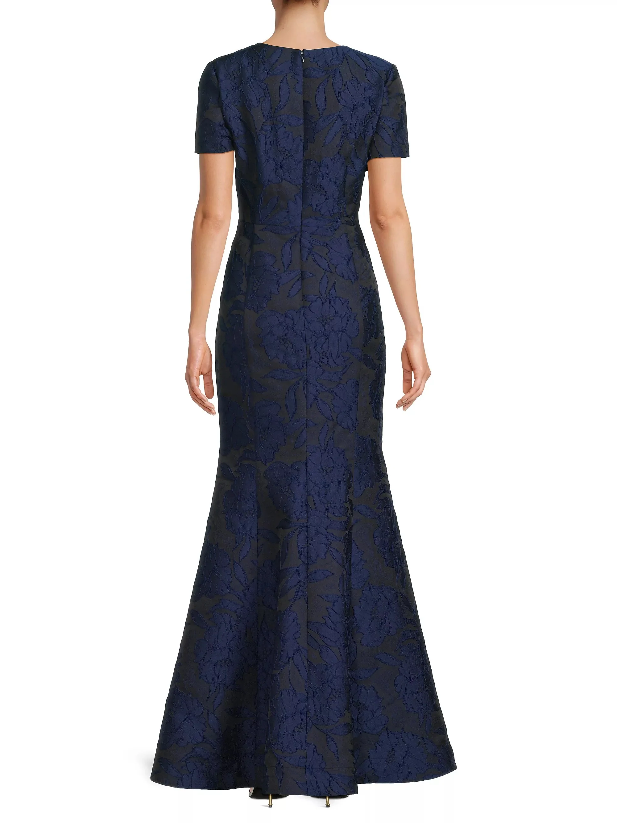 Jacquard Bow Gown in Navy Blue - Image 3