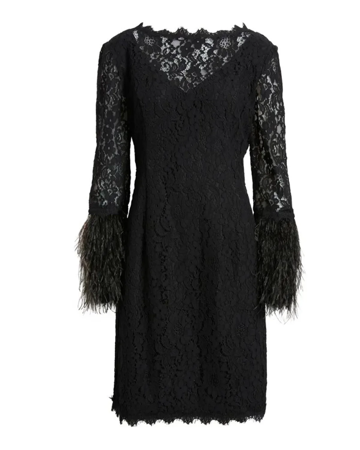 Feather-Trim Lace Sheath Dress - Image 3