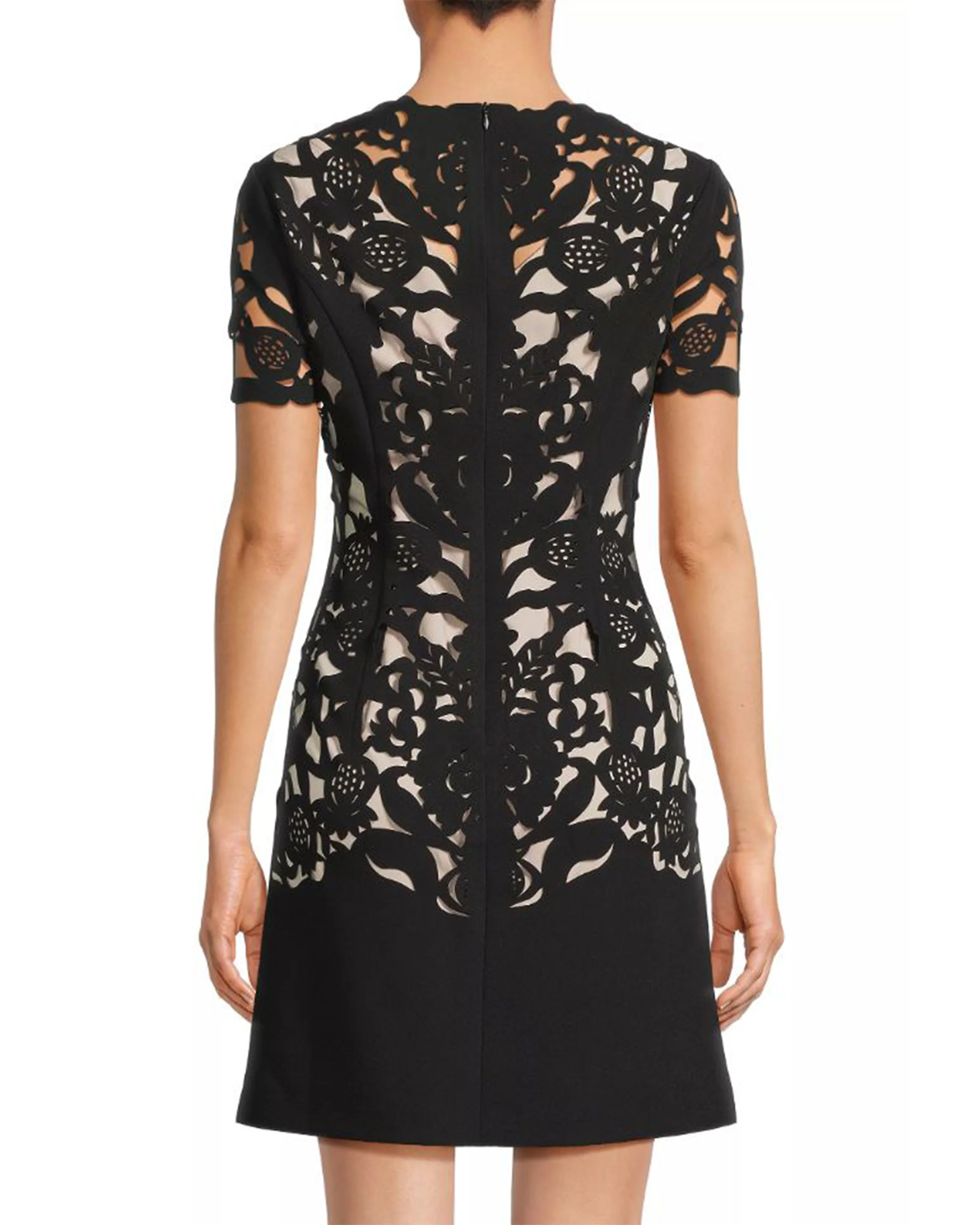 Laser Cutting Floral Crepe Sheath Dress - Image 2