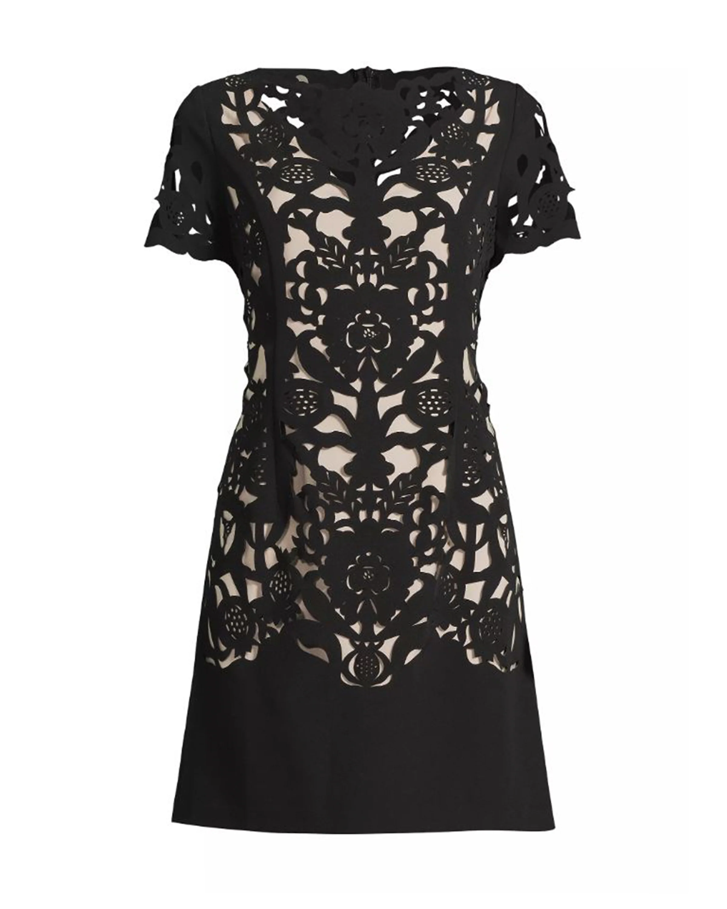 Laser Cutting Floral Crepe Sheath Dress - Image 3