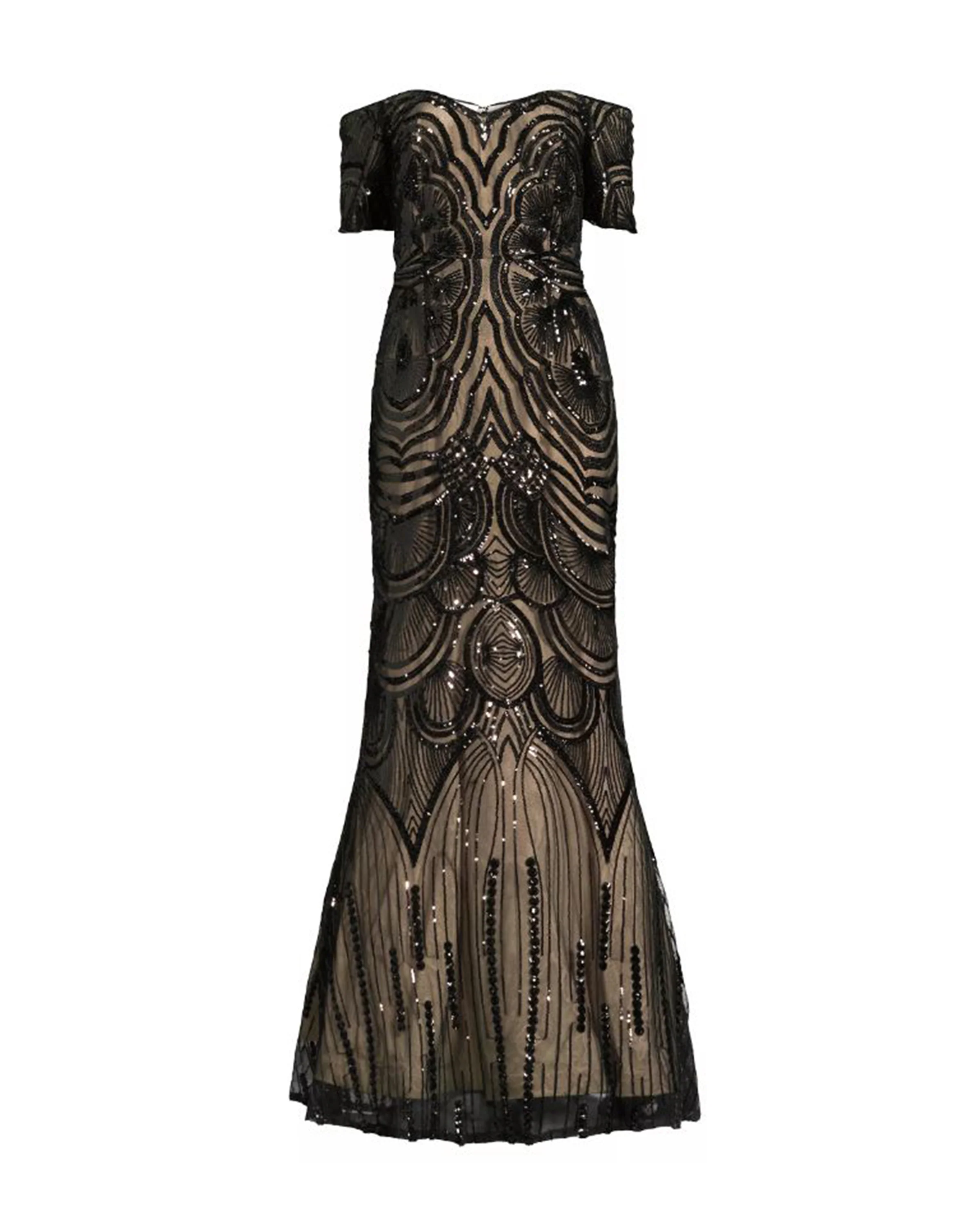 Off the Shoulder Beaded Fit and Flare Gown - Image 3