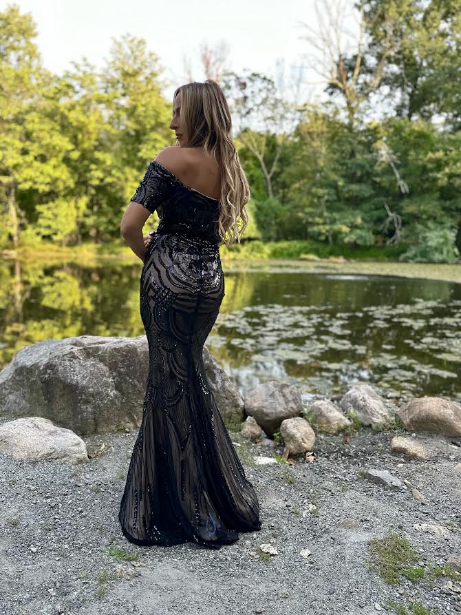 Off the Shoulder Beaded Fit and Flare Gown - Image 5