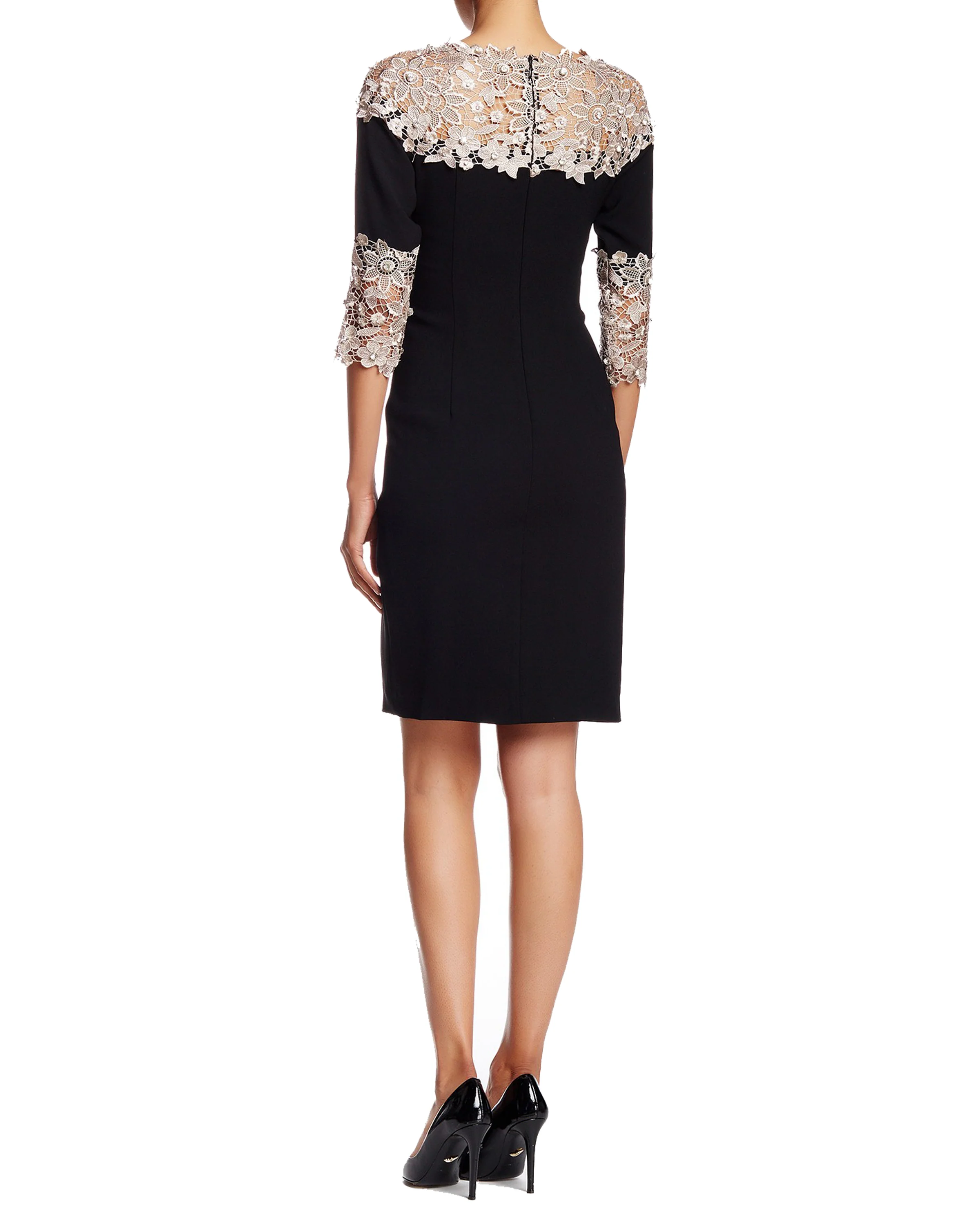 Beaded Lace Yoke Dress in Gold - Image 2