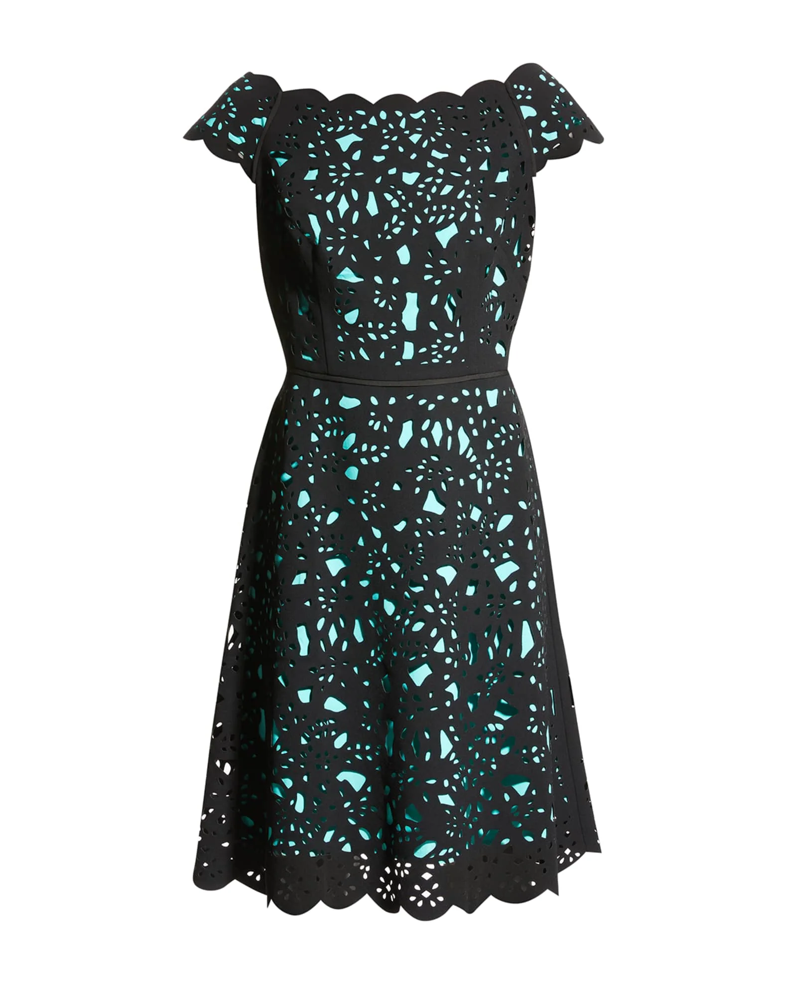 Off-the-Shoulder Laser Cut Dress in Mint - Image 3