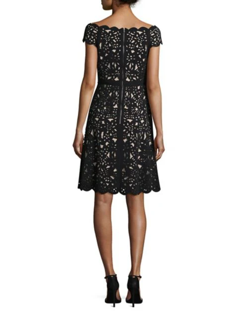 Off-the-Shoulder Laser Cut Dress in Beige - Image 2