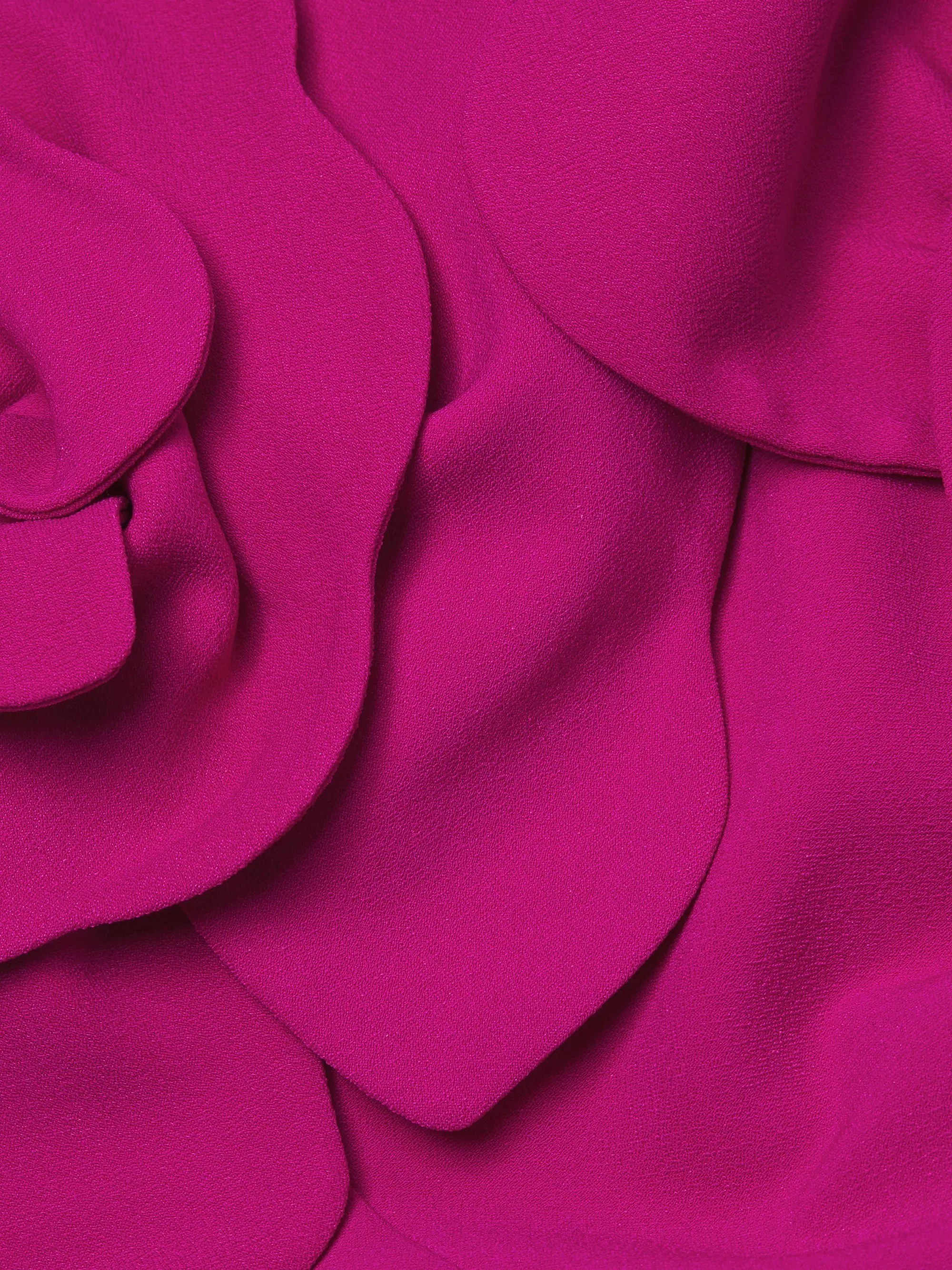 One-Shoulder Floral Appliqué Crepe Gown in Fuchsia - Image 4