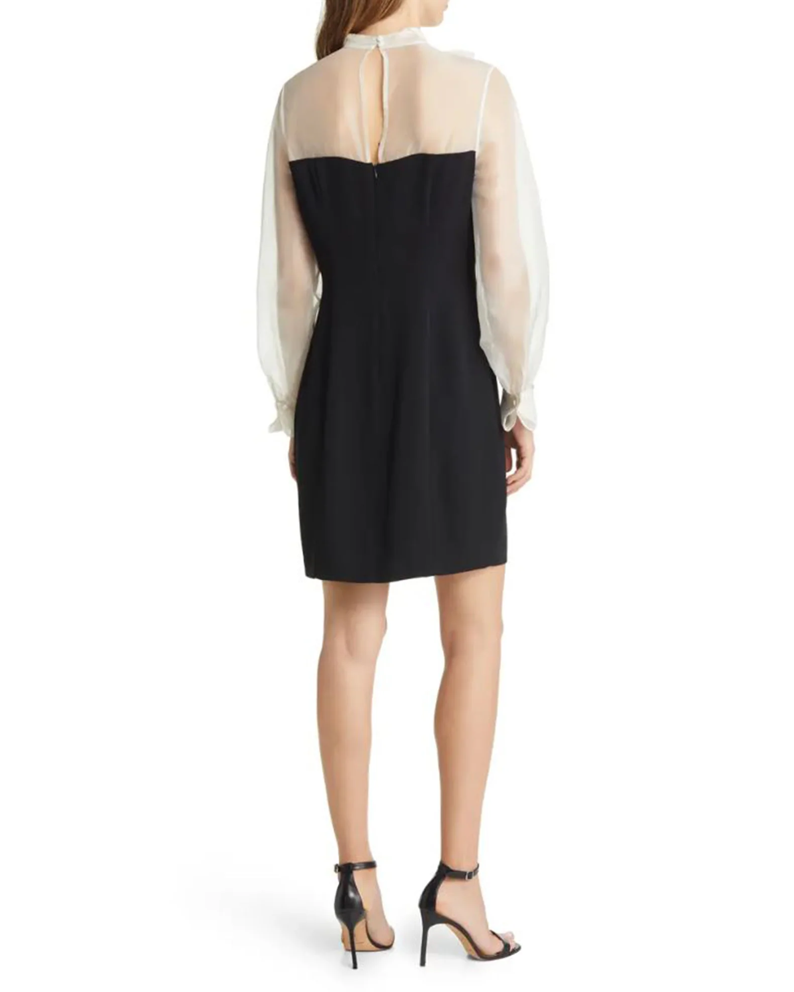Organza Bowtie & Crepe Sheath Dress in Ivory - Image 2